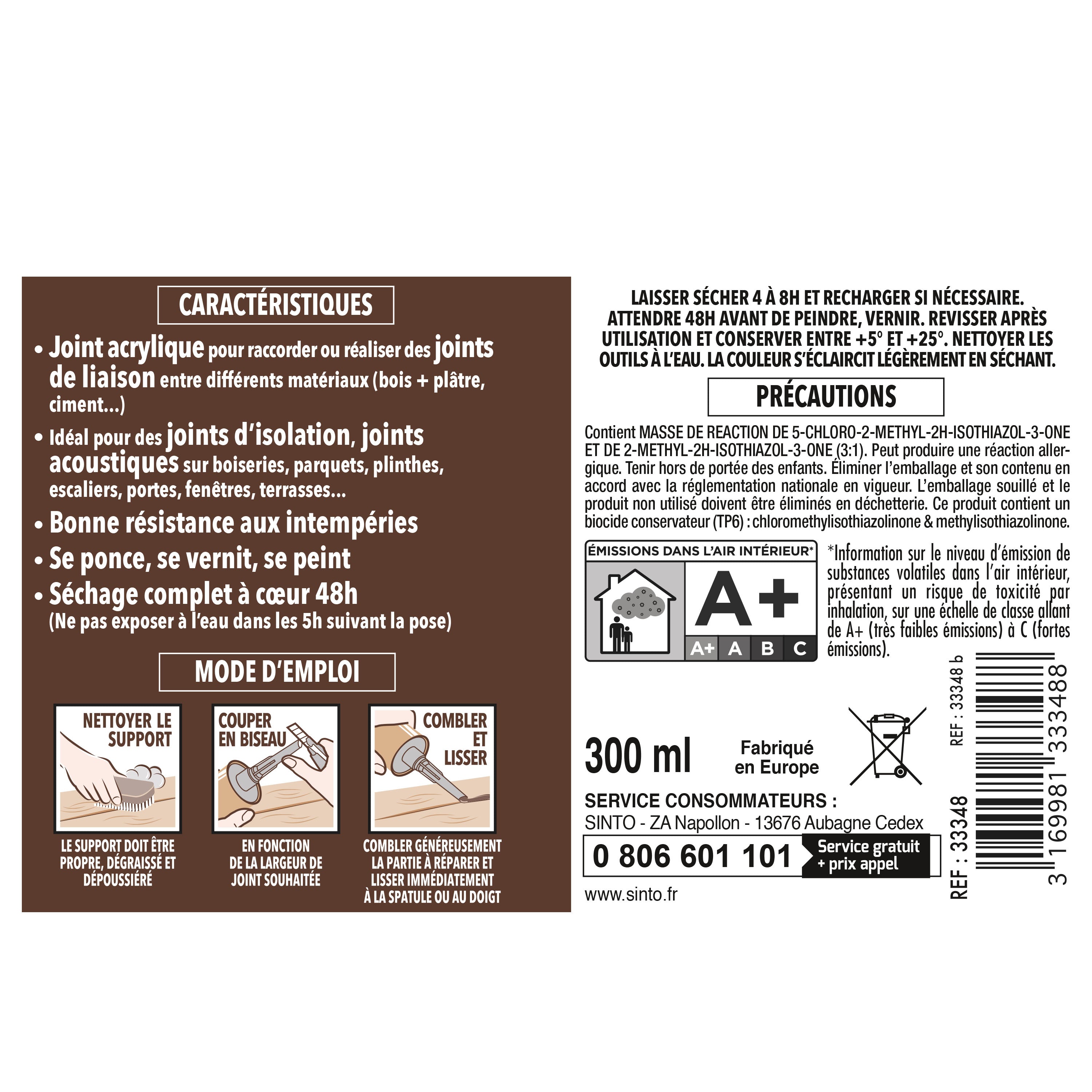 SINTO - Rejointe parquets et boiseries - Etanchéité et raccordement 310ml Chêne clair