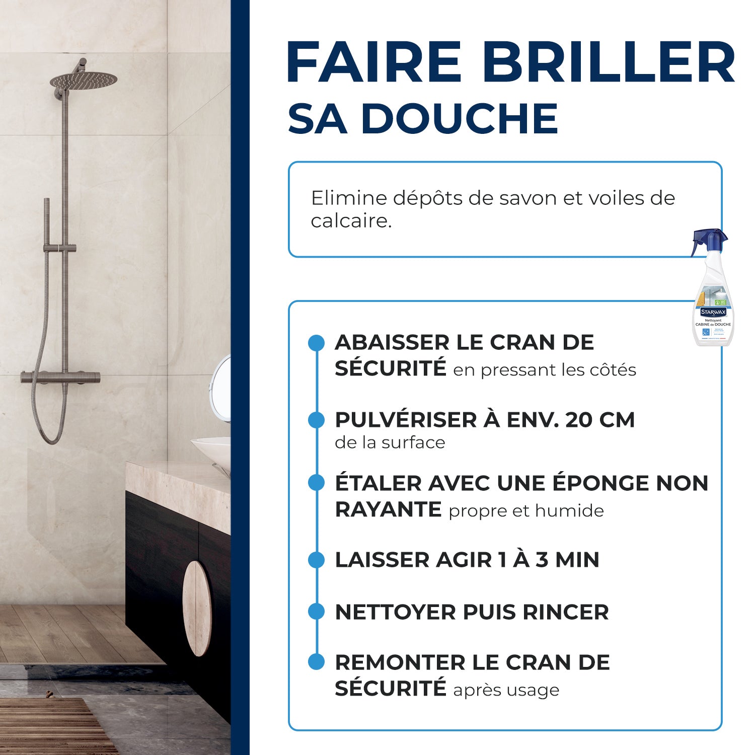 STARWAX - Nettoyant anti-calcaire pour cabine de douche 500ml