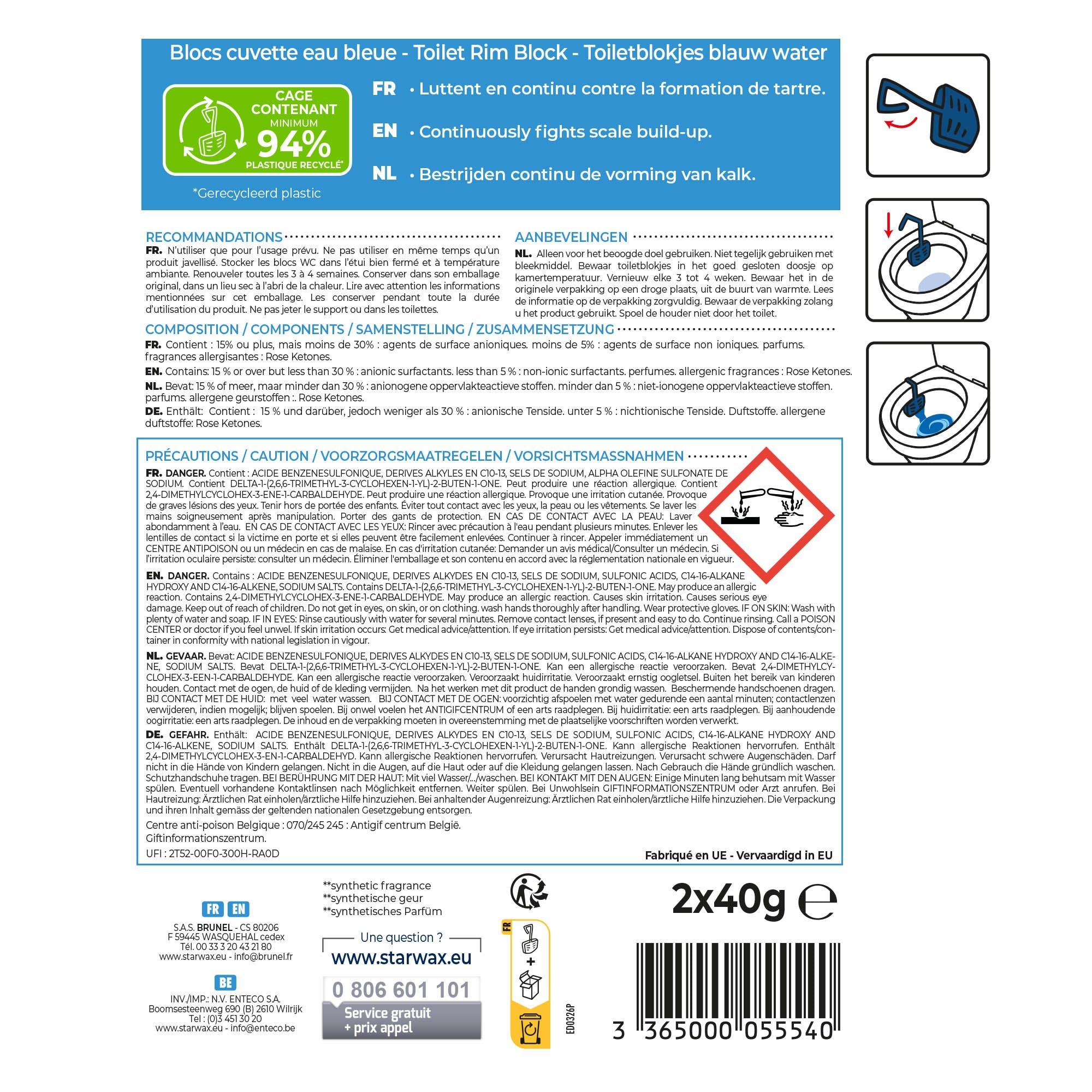 STARWAX - Blocs cuvette eau bleue pour WC
2 x 40g