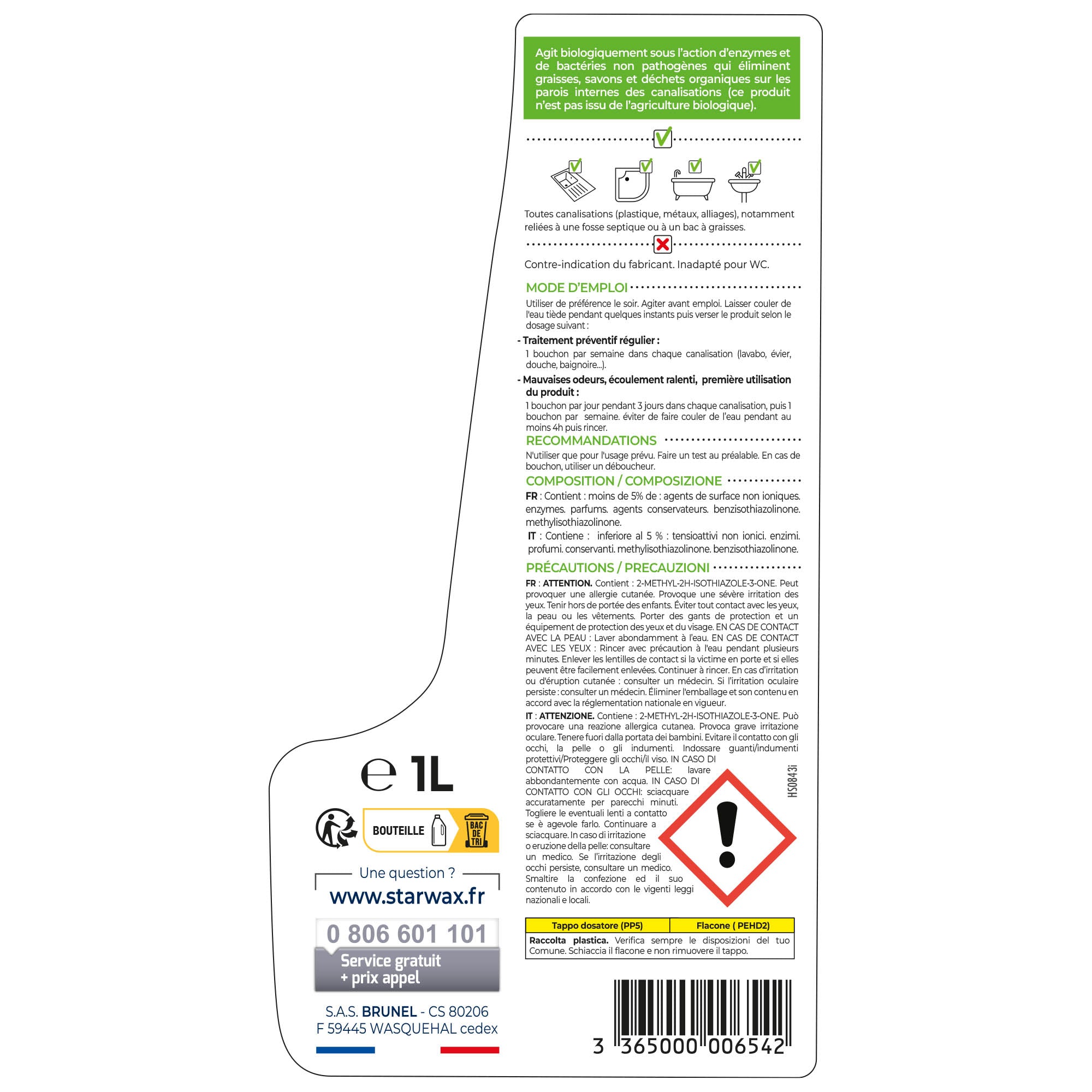 STARWAX - Entretien biologique canalisations 1L