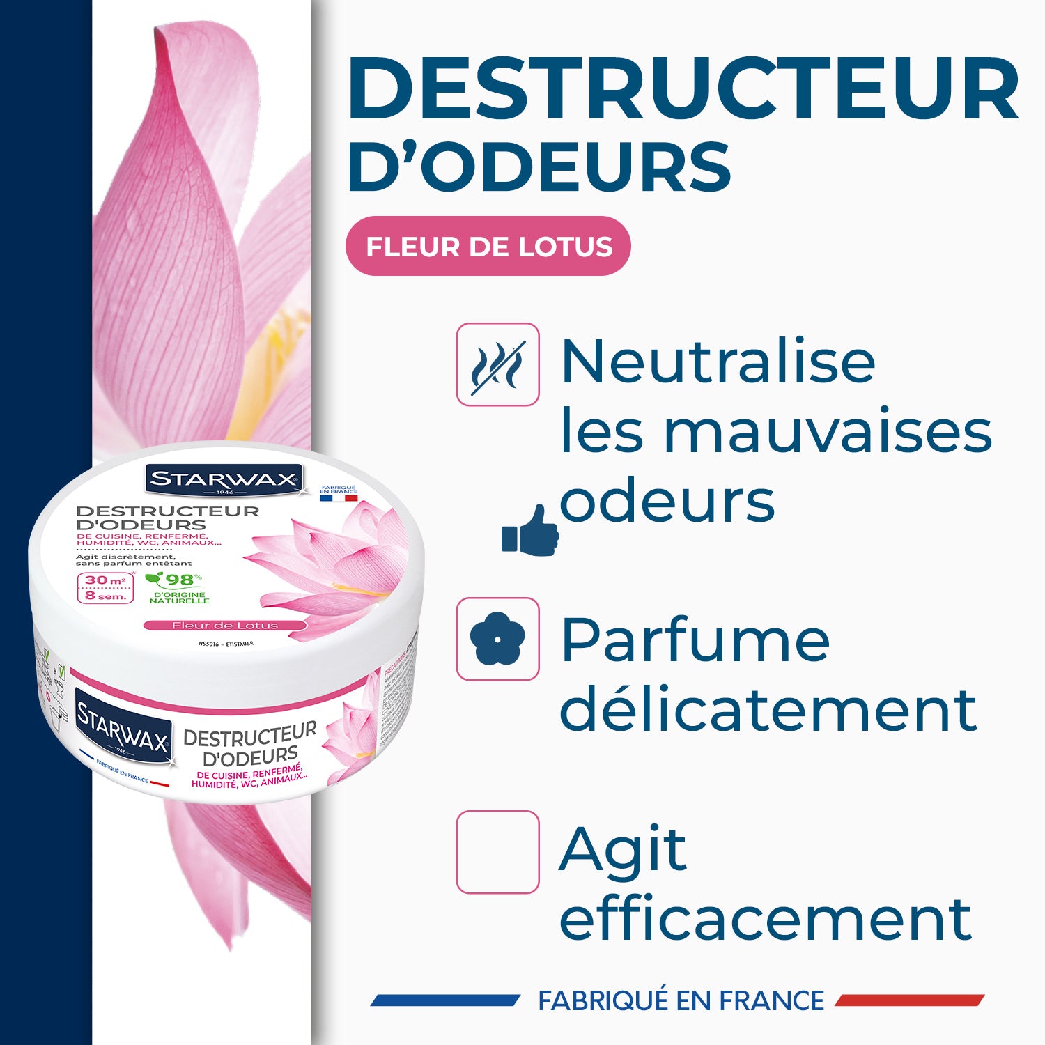STARWAX - Destructeur d'odeurs Fleur de Lotus 300g Parfum Fleur de Lotus