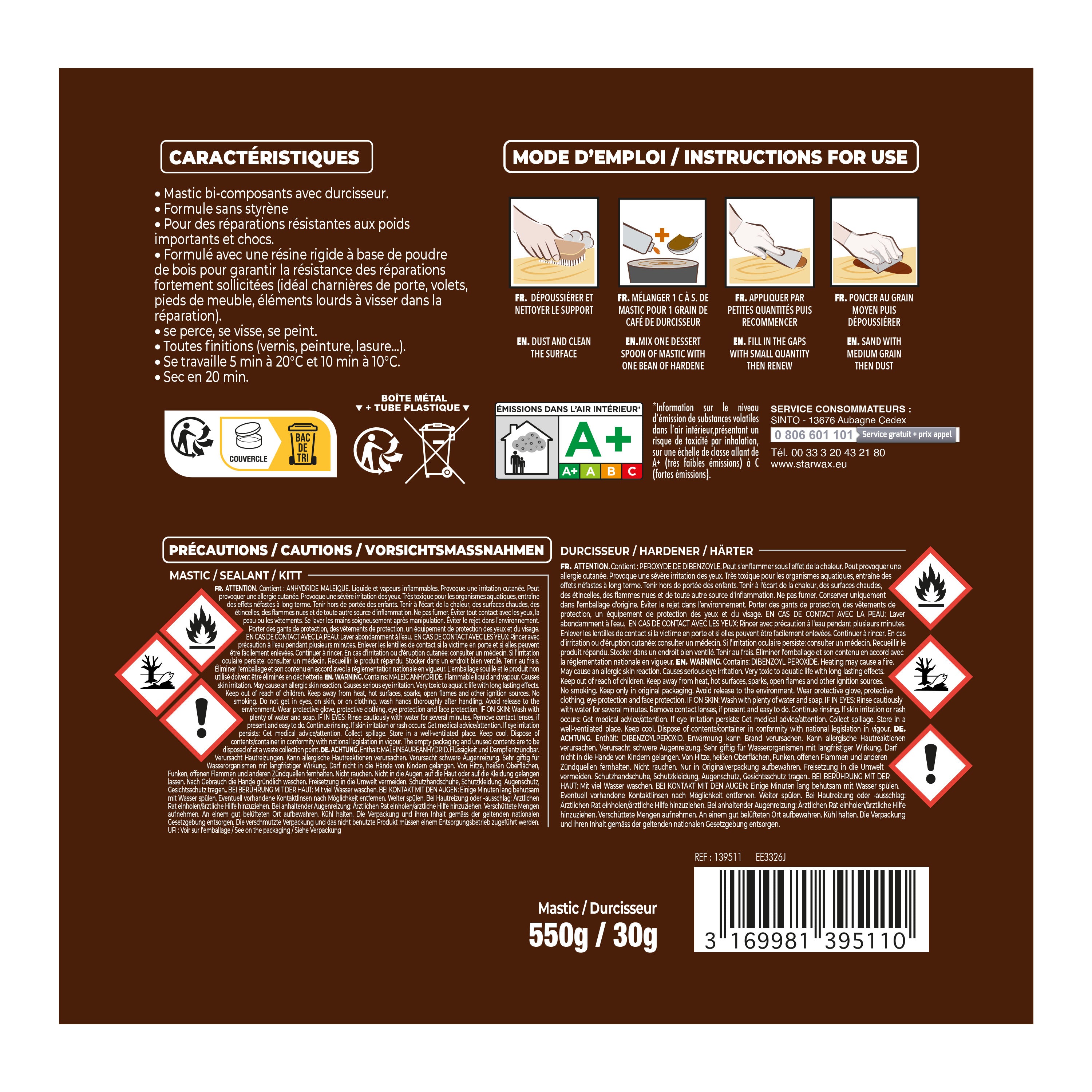 SINTO - Reconstitue bois charges lourdes 170ml Chêne