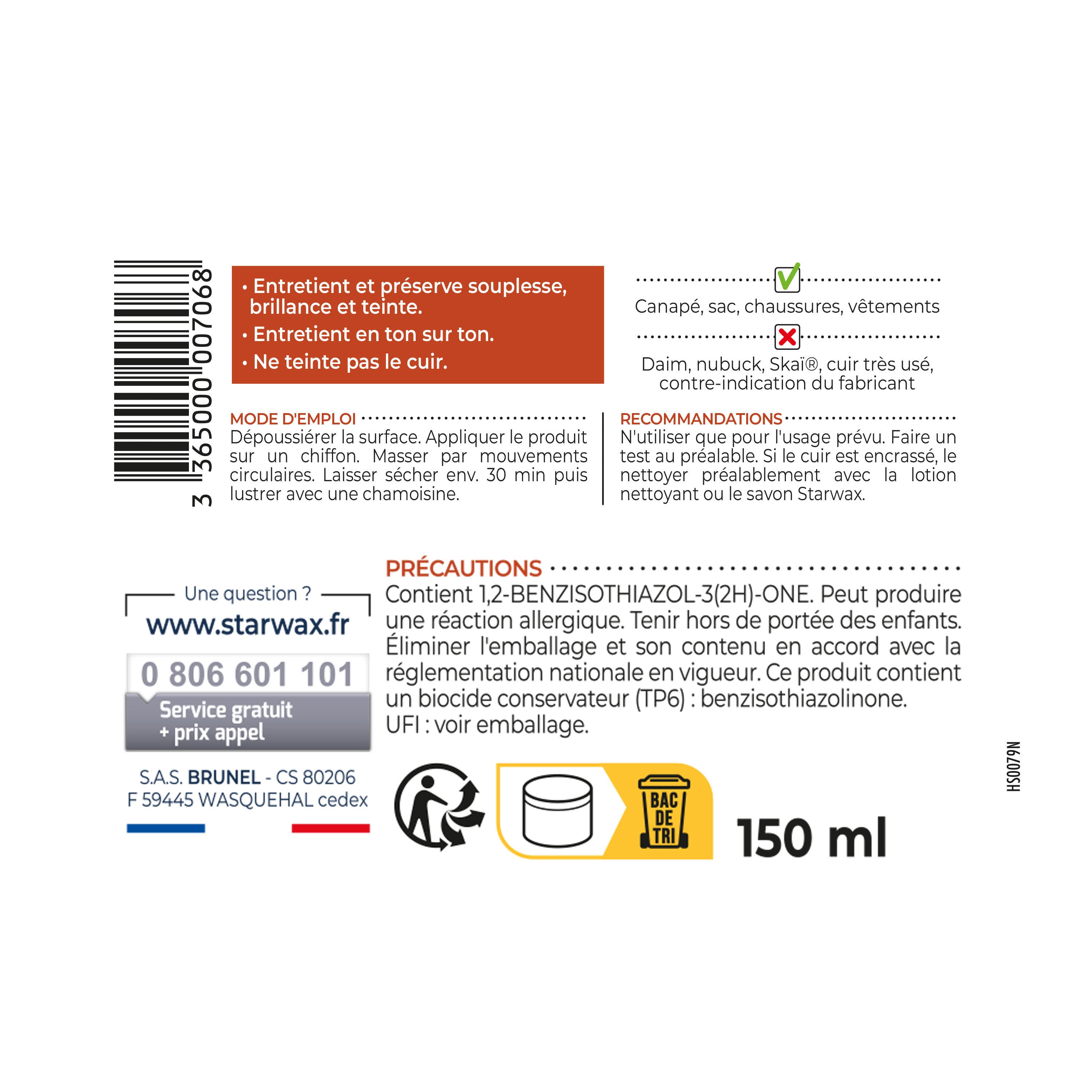 STARWAX - Crème de soin pour cuirs colorés 150ml Camel