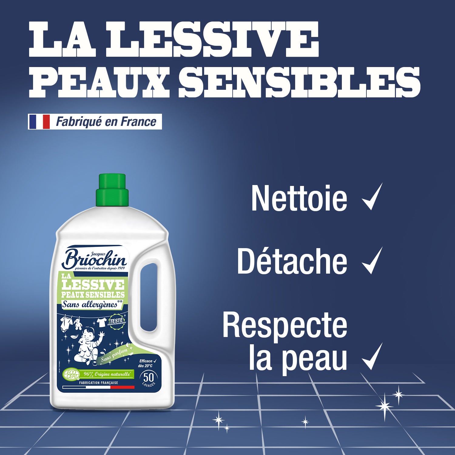 JACQUES BRIOCHIN - Ma Lessive Lessive Peaux Sensibles - Sans allergènes 2,27l Sans parfum
