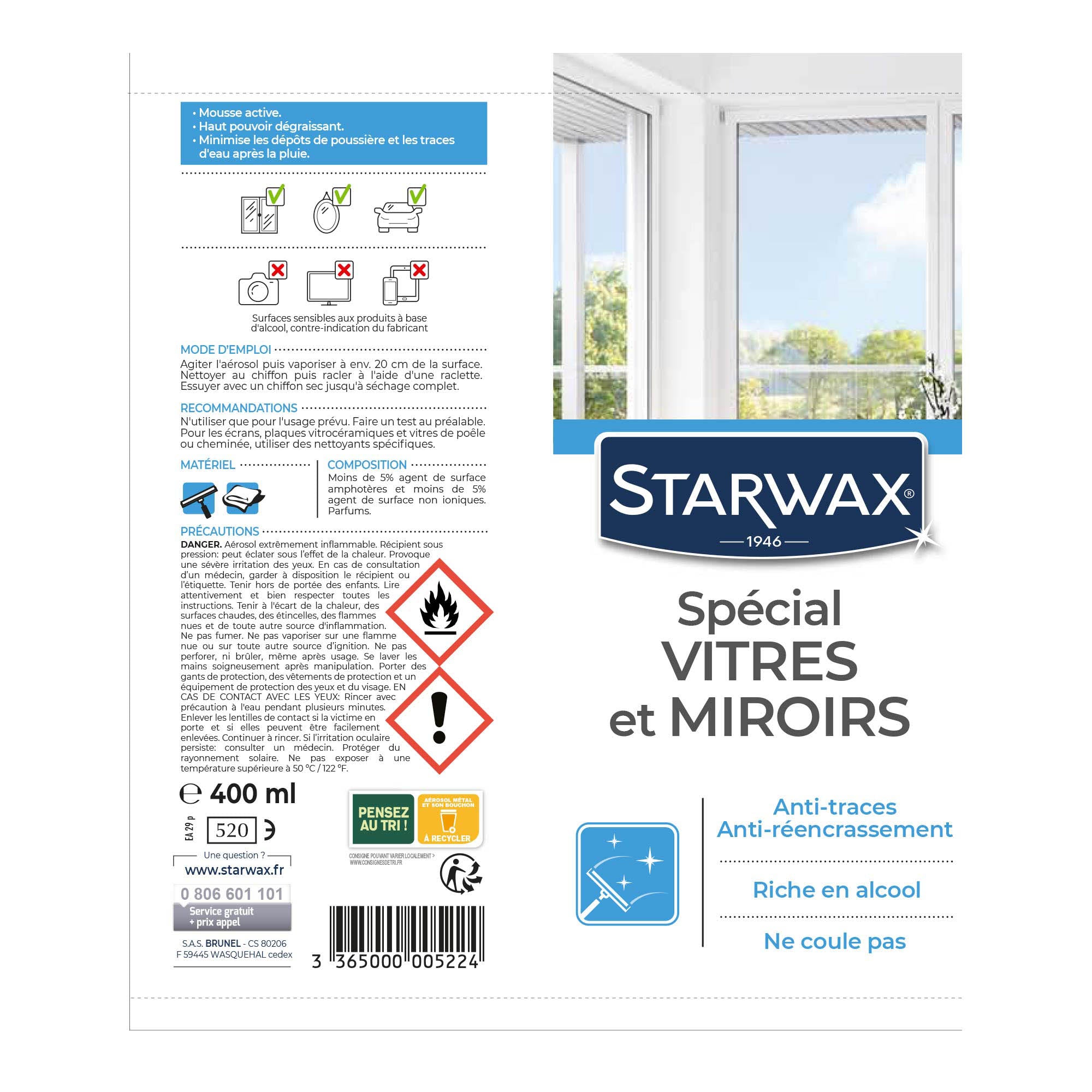 STARWAX - Mousse nettoyante pour vitres et miroirs 400ml