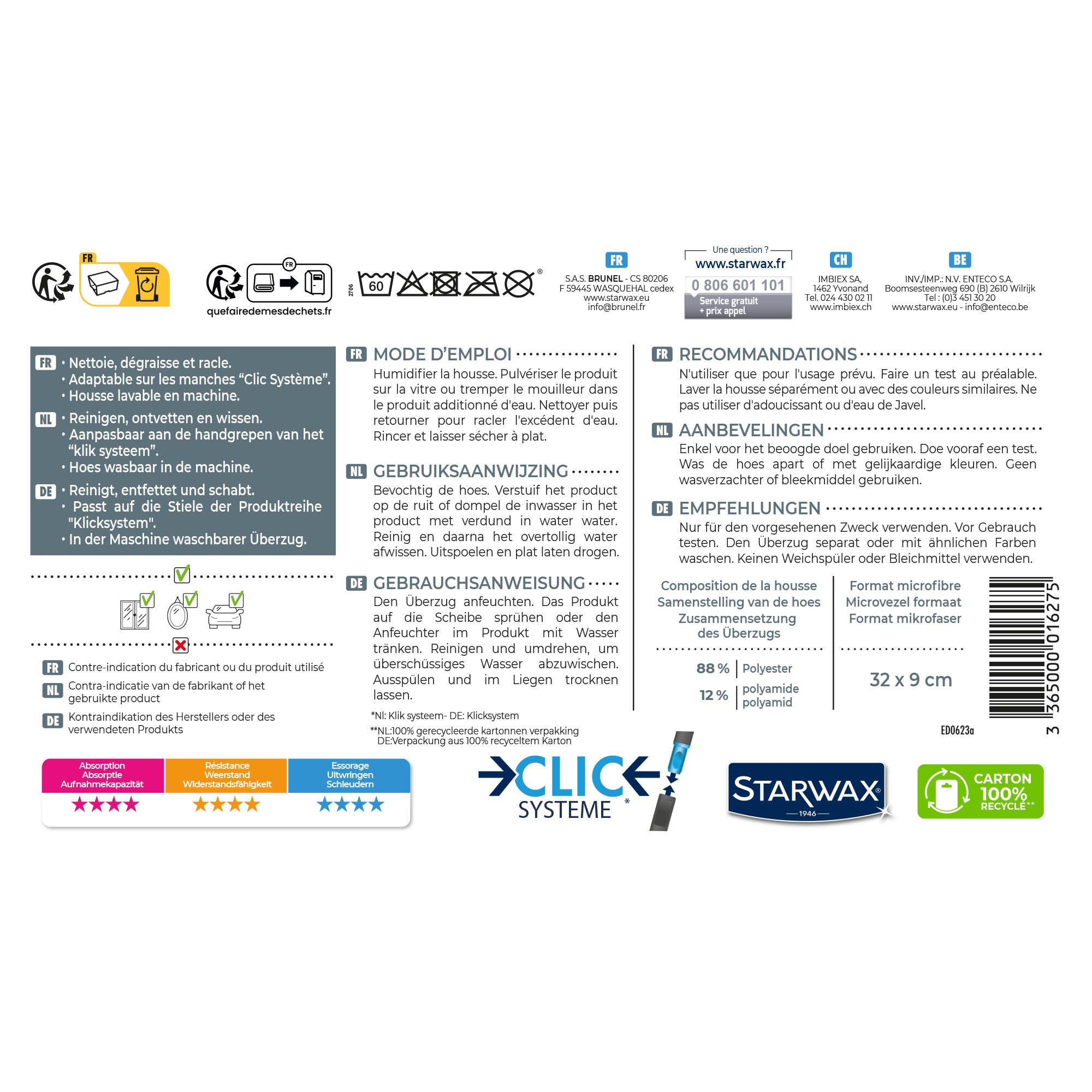 STARWAX - Combiné lave vitres Clic système X1