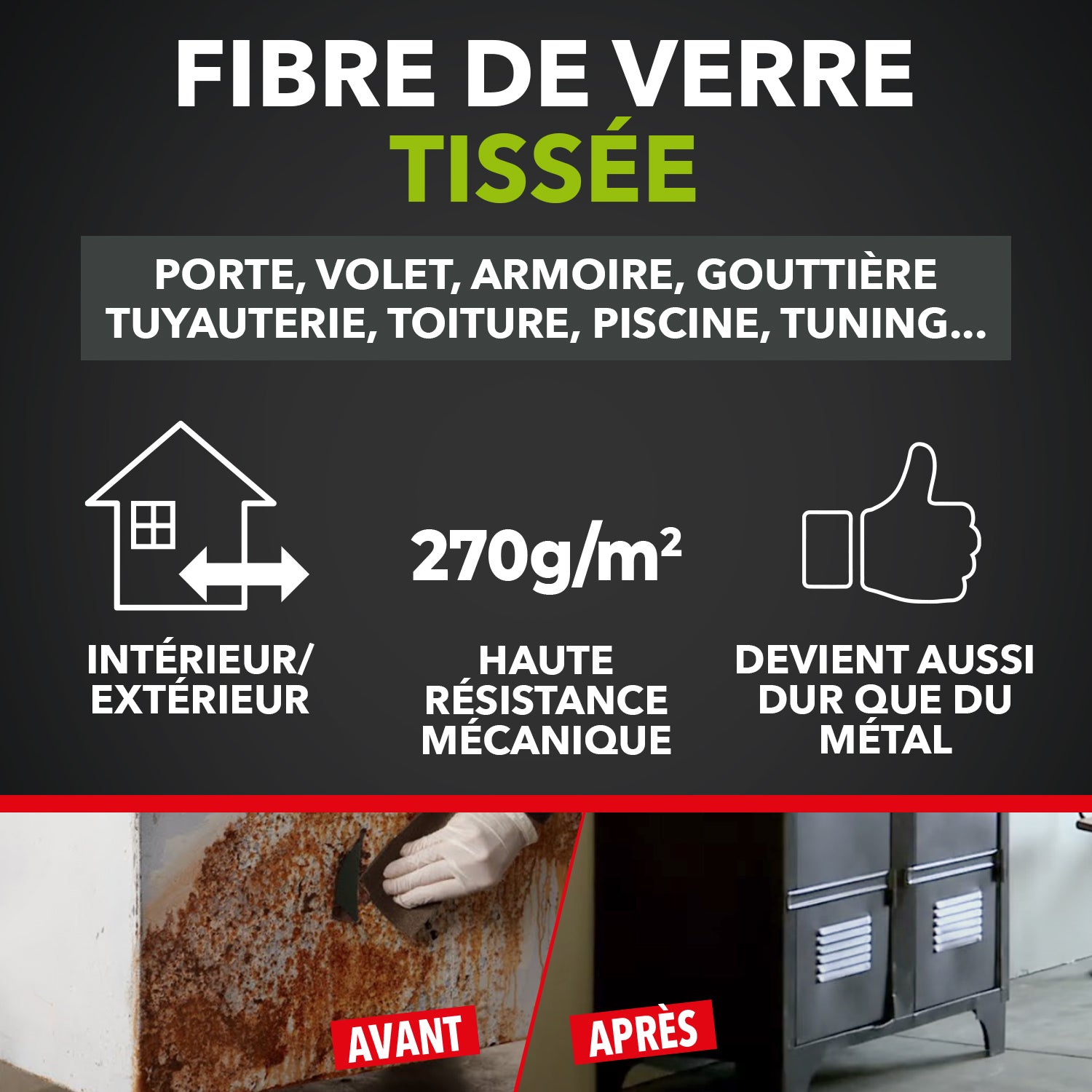 SINTO - Répare perforations (tissu fibre verre tissée 270g) 270g