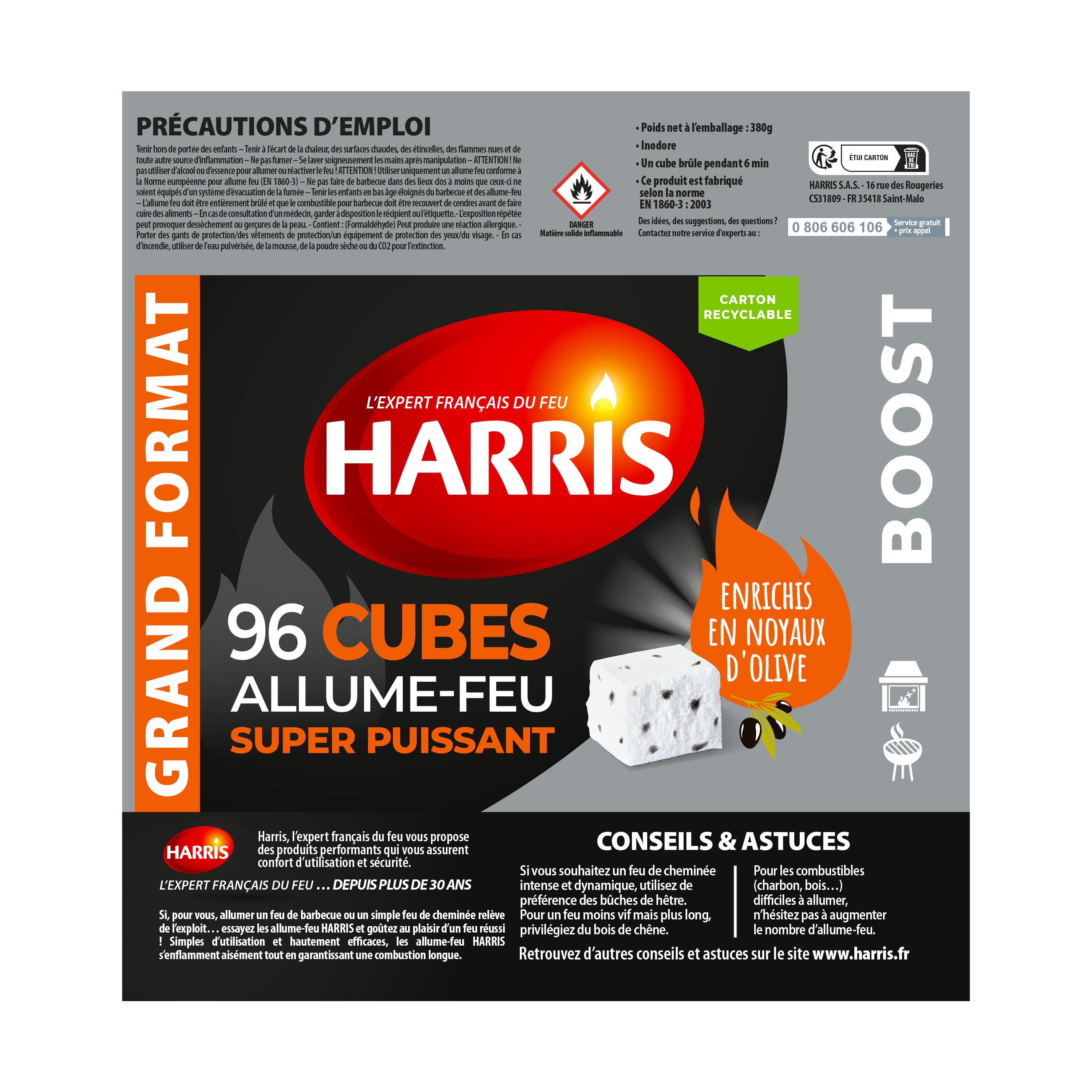 HARRIS - 96 cubes allume feu super puissant x96