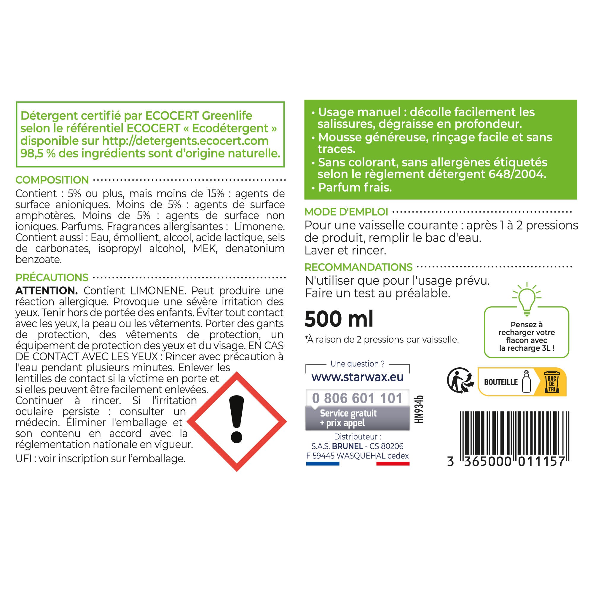 STARWAX SOLUVERT - Gel vaisselle concentré 500ml