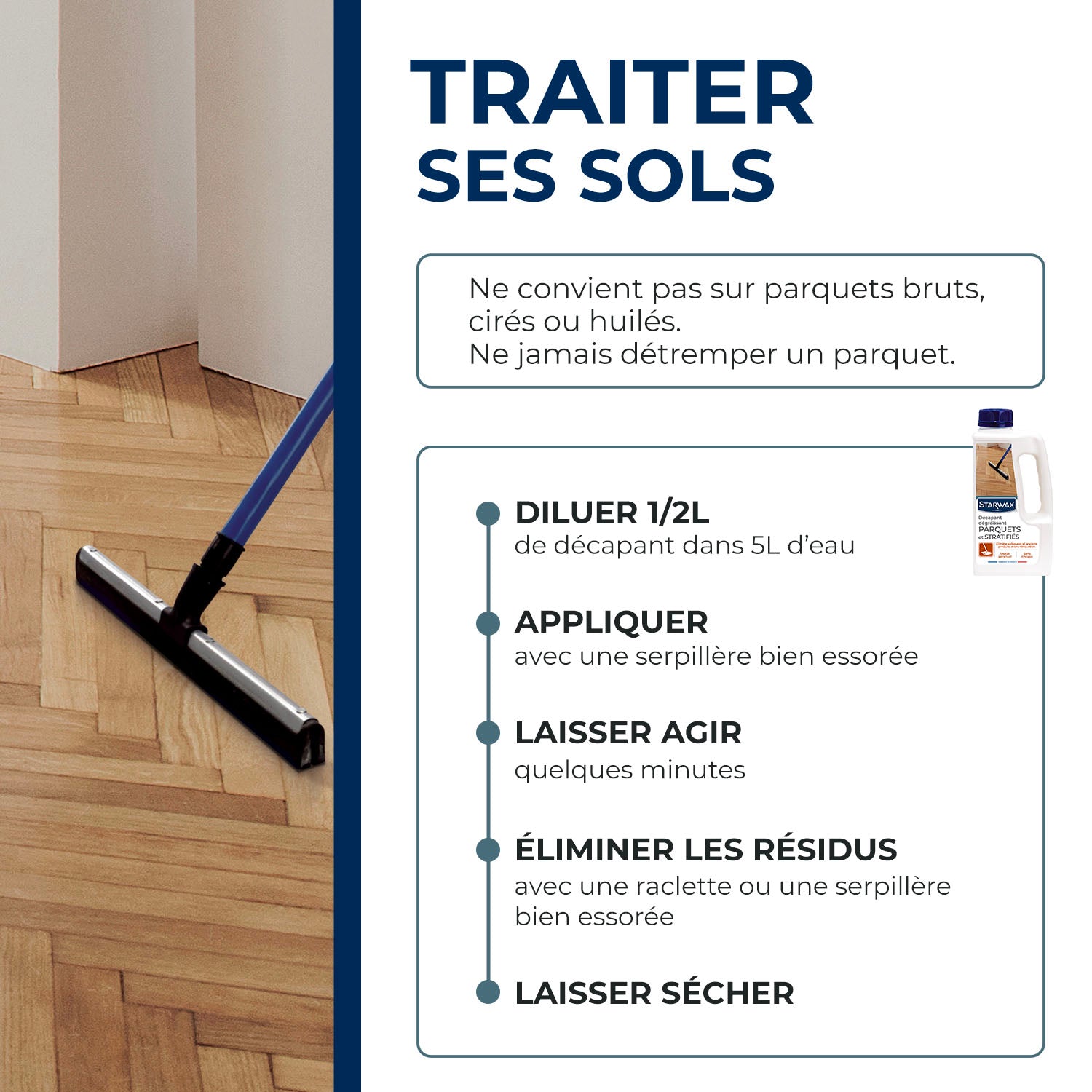 STARWAX - Décapant dégraissant Parquets et stratifiés (avant rénovation) 1L