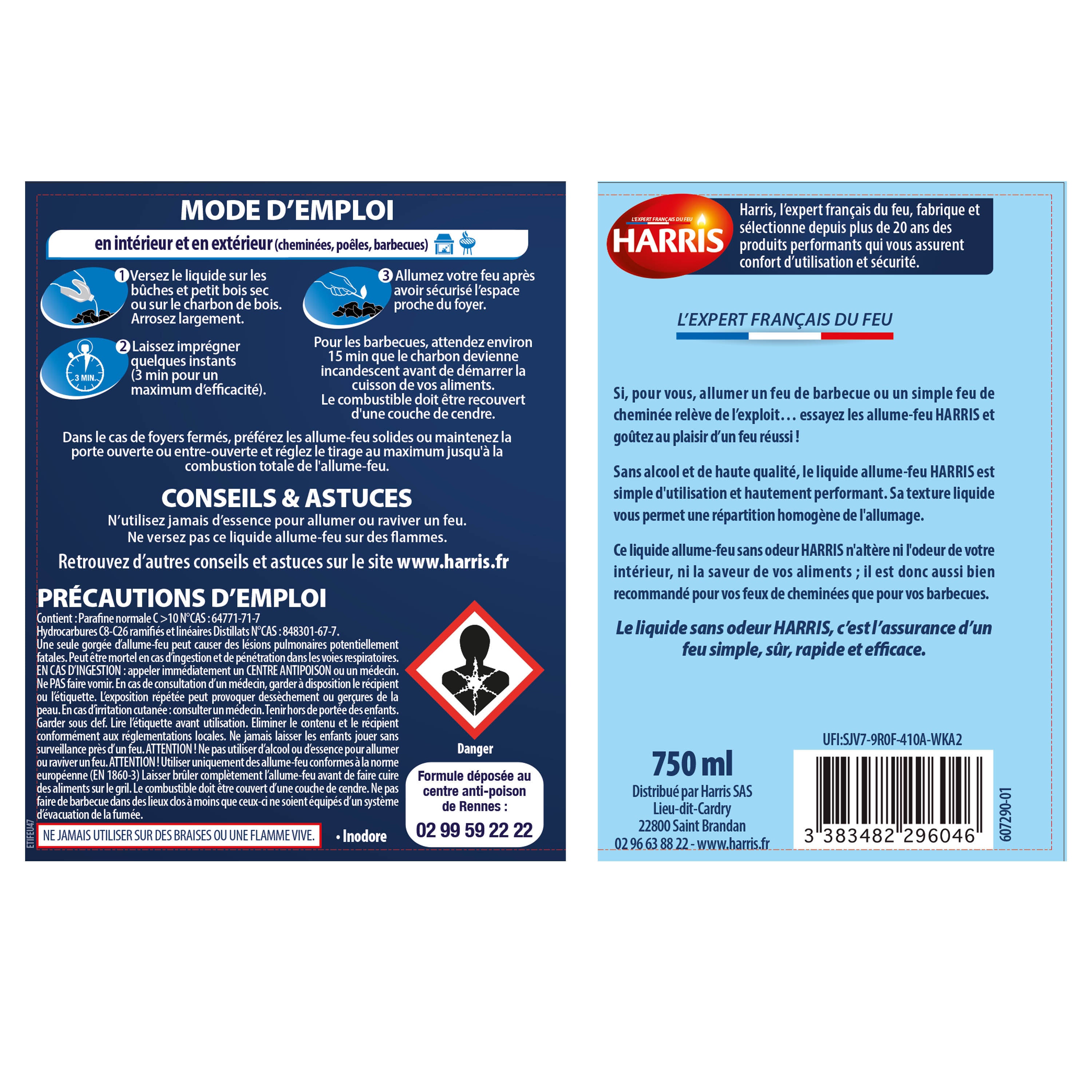 HARRIS - Liquide allume feu sans odeur 750ml