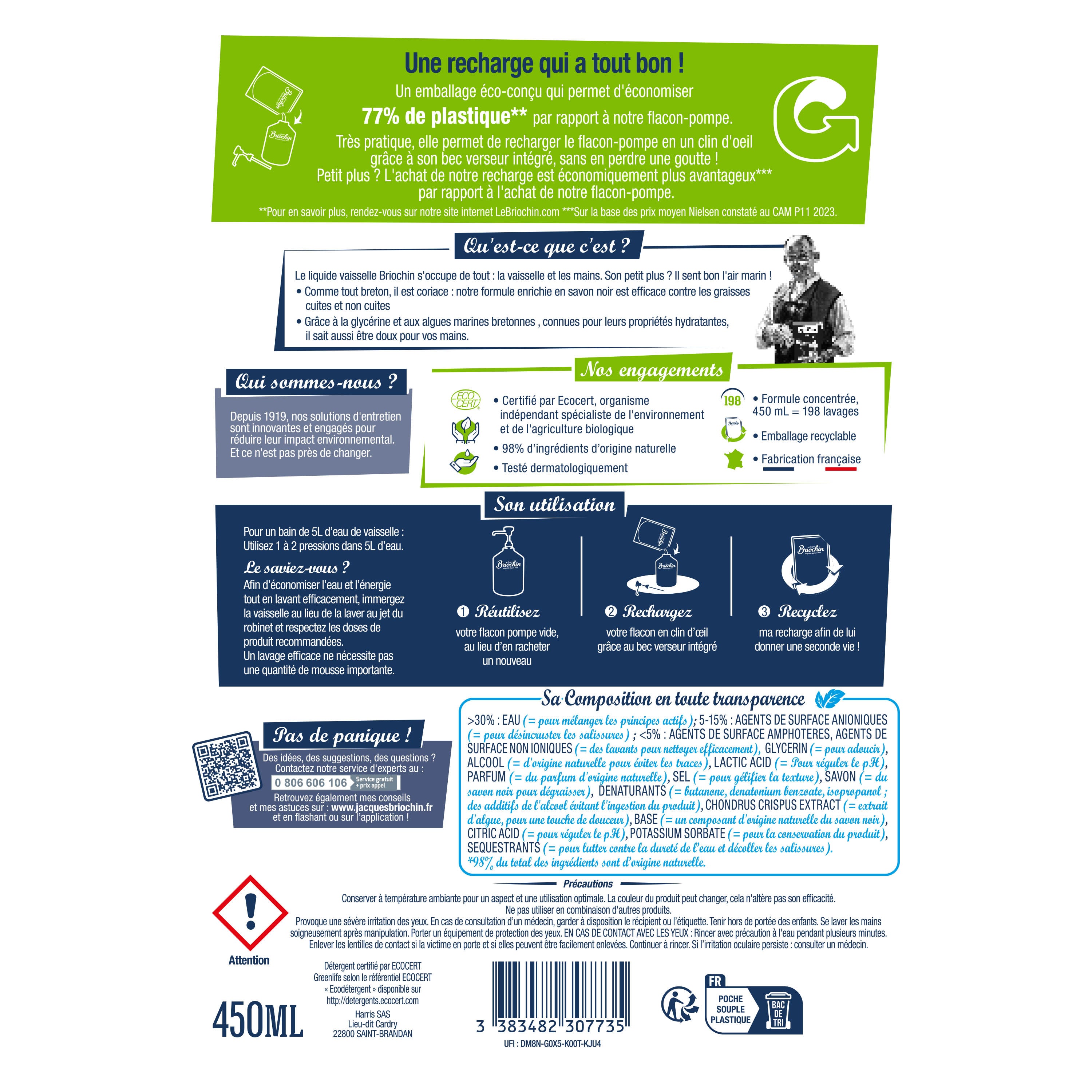 Recharge Liquide Vaisselle Mains Savon noir & Algues Marines