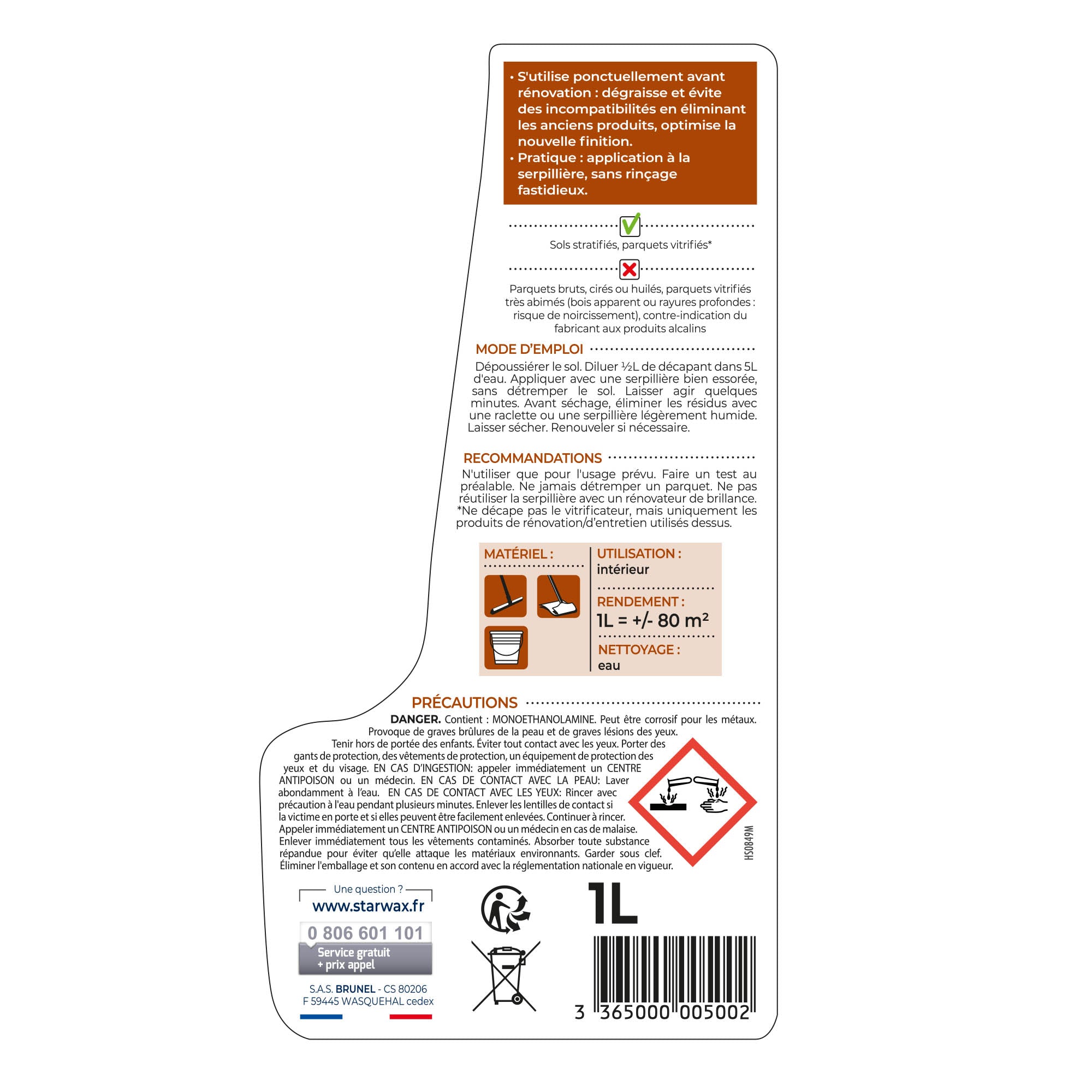 STARWAX - Décapant dégraissant Parquets et stratifiés (avant rénovation) 1L