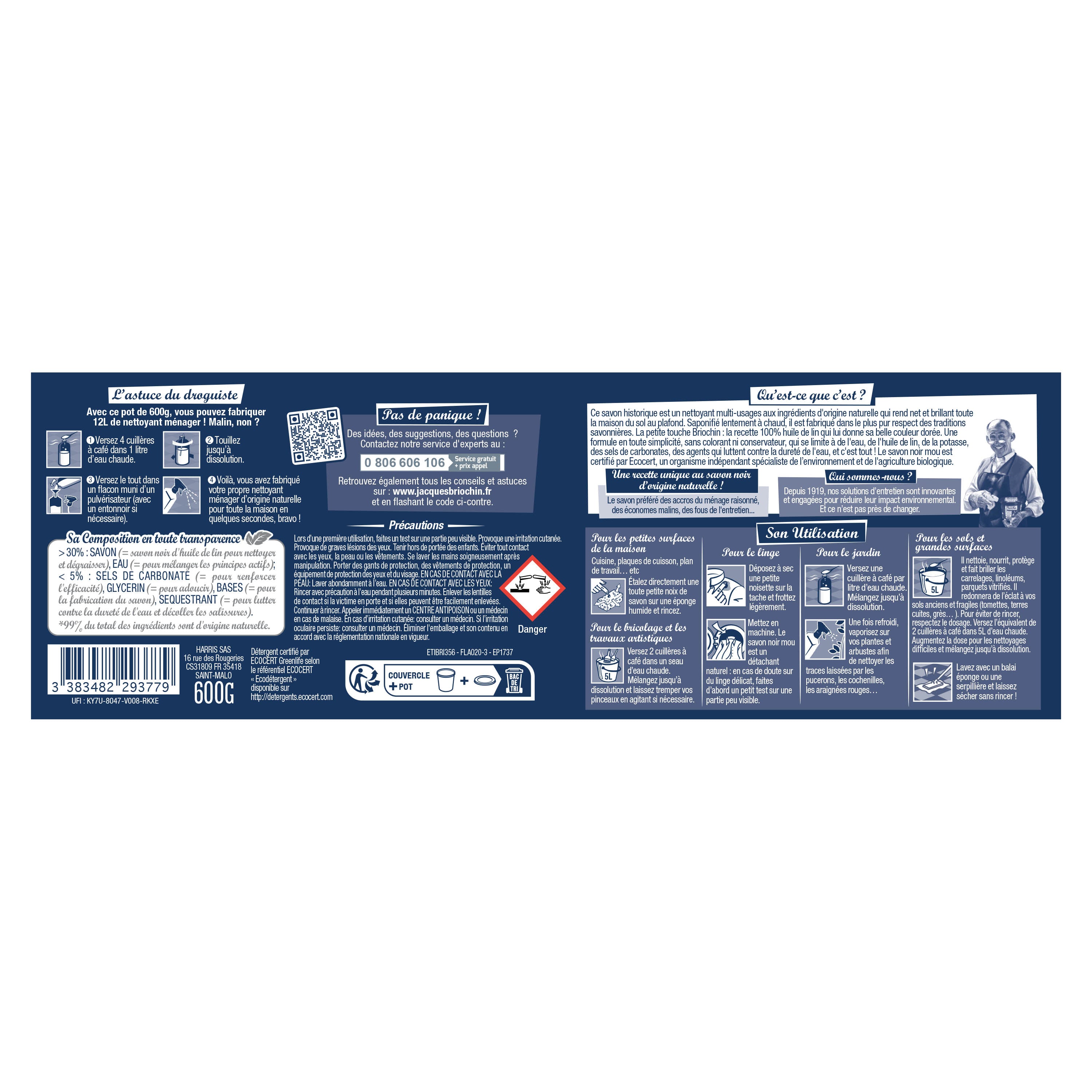 MAISON BRIOCHIN - Savon noir mou 600g Sans parfum