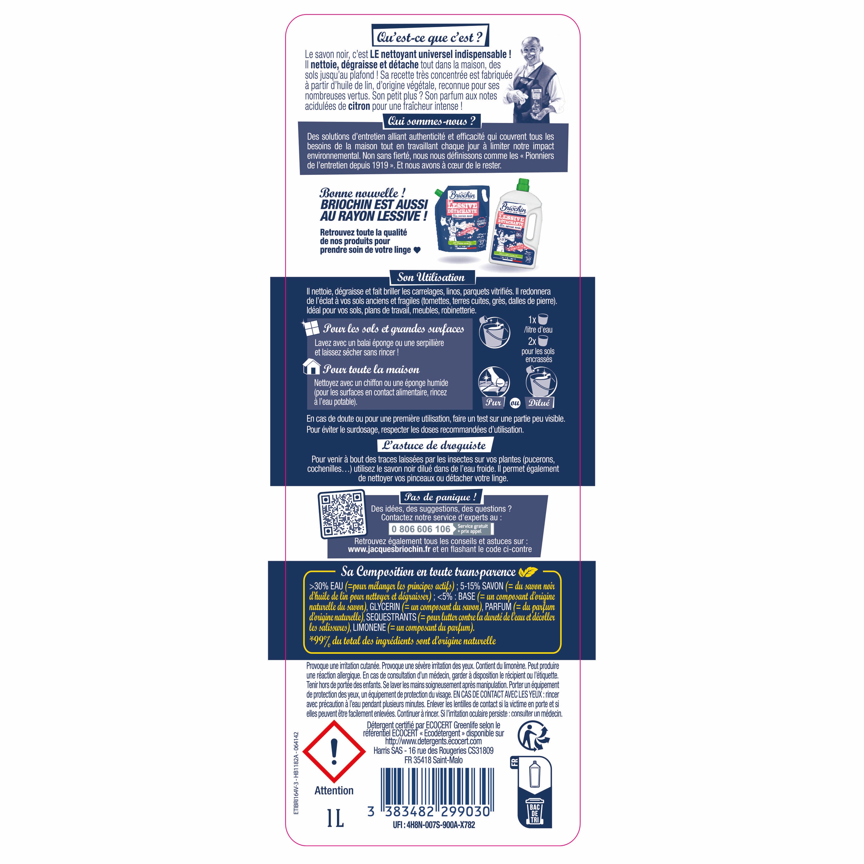 JACQUES BRIOCHIN - Savon noir parfum citron frais 1L citron