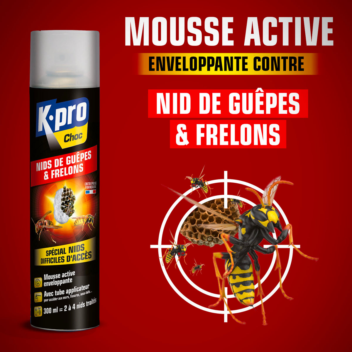 K.PRO - Aérosol nids de guêpes et frelons 300ml