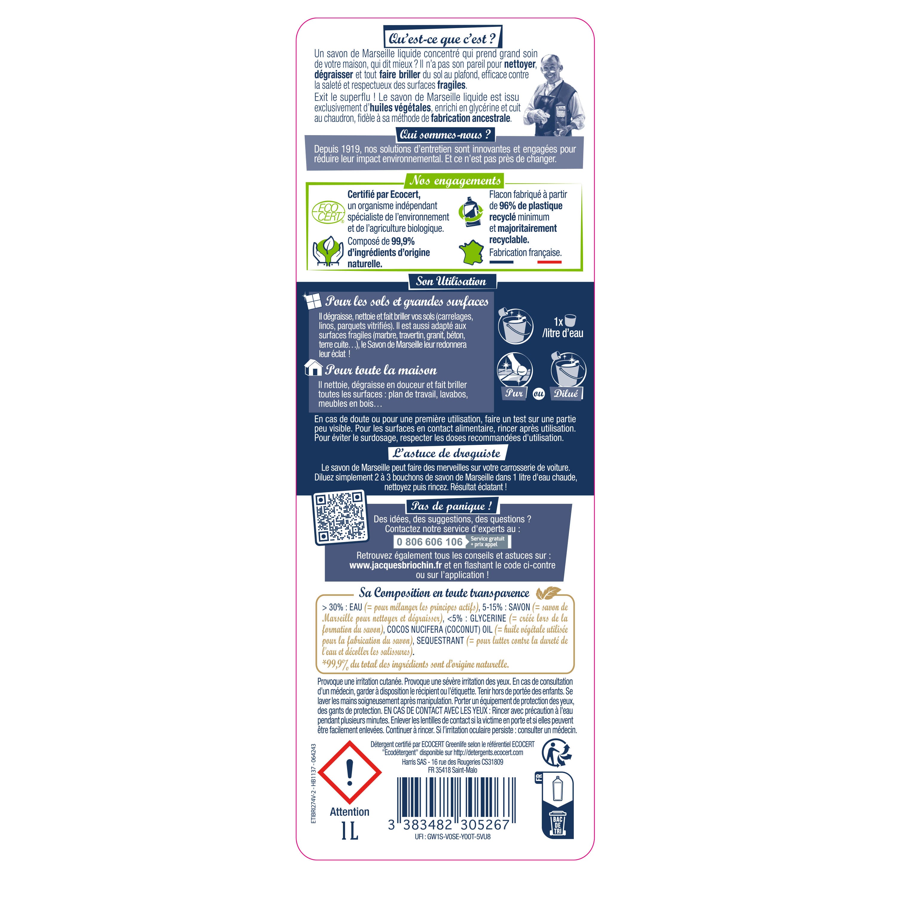 JACQUES BRIOCHIN - Savon de Marseille liquide 1L Fleurs blanches