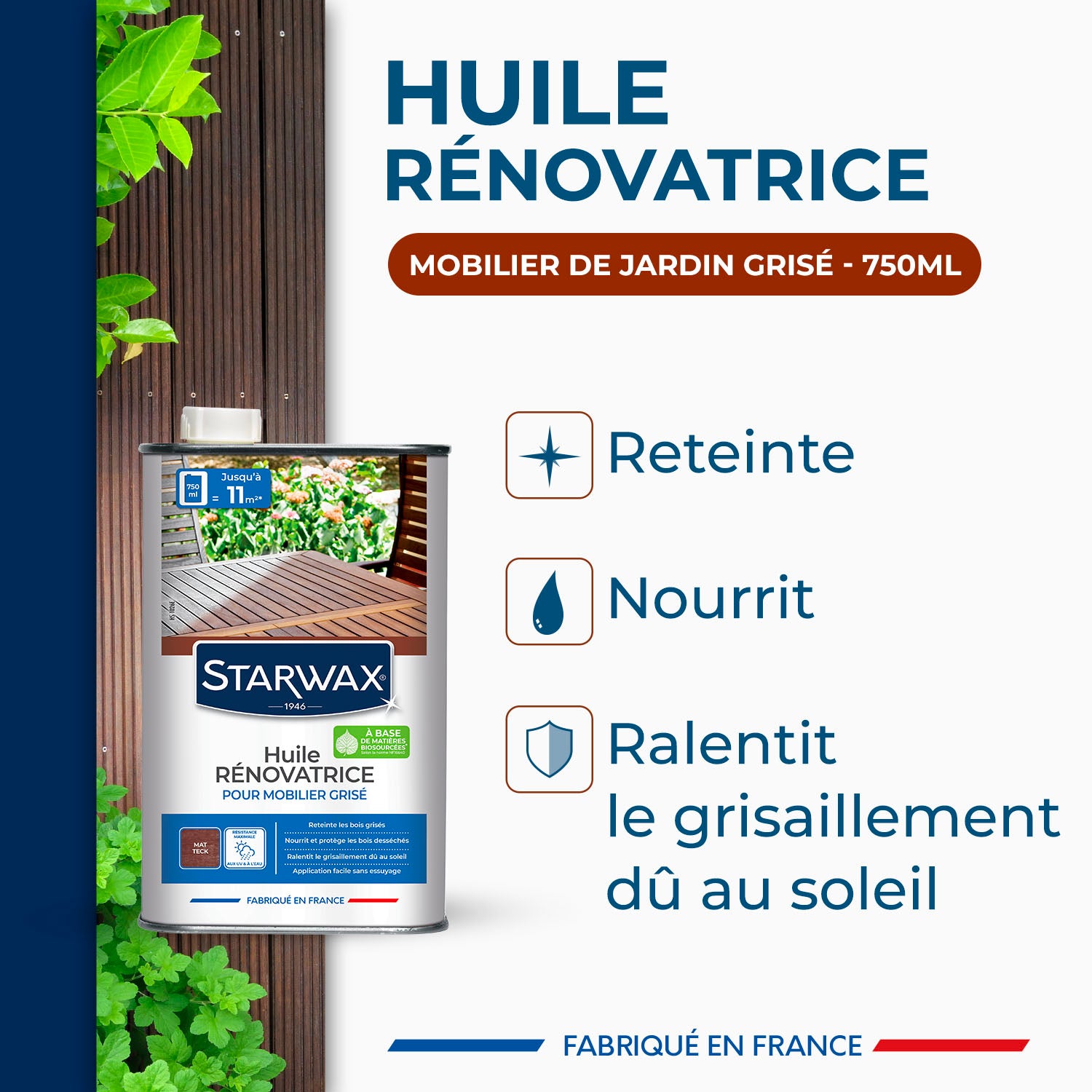 STARWAX - Huile rénovatrice application facile pour mobilier grisé 750ml Teck