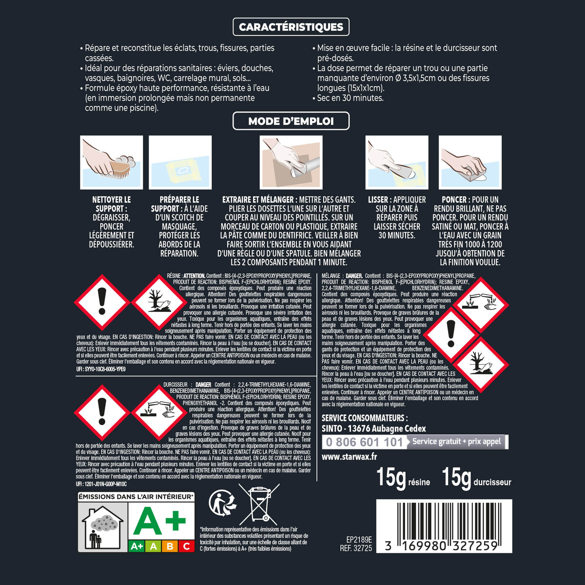 SINTO - Répare faïence, émail, céramique 15g Blanc