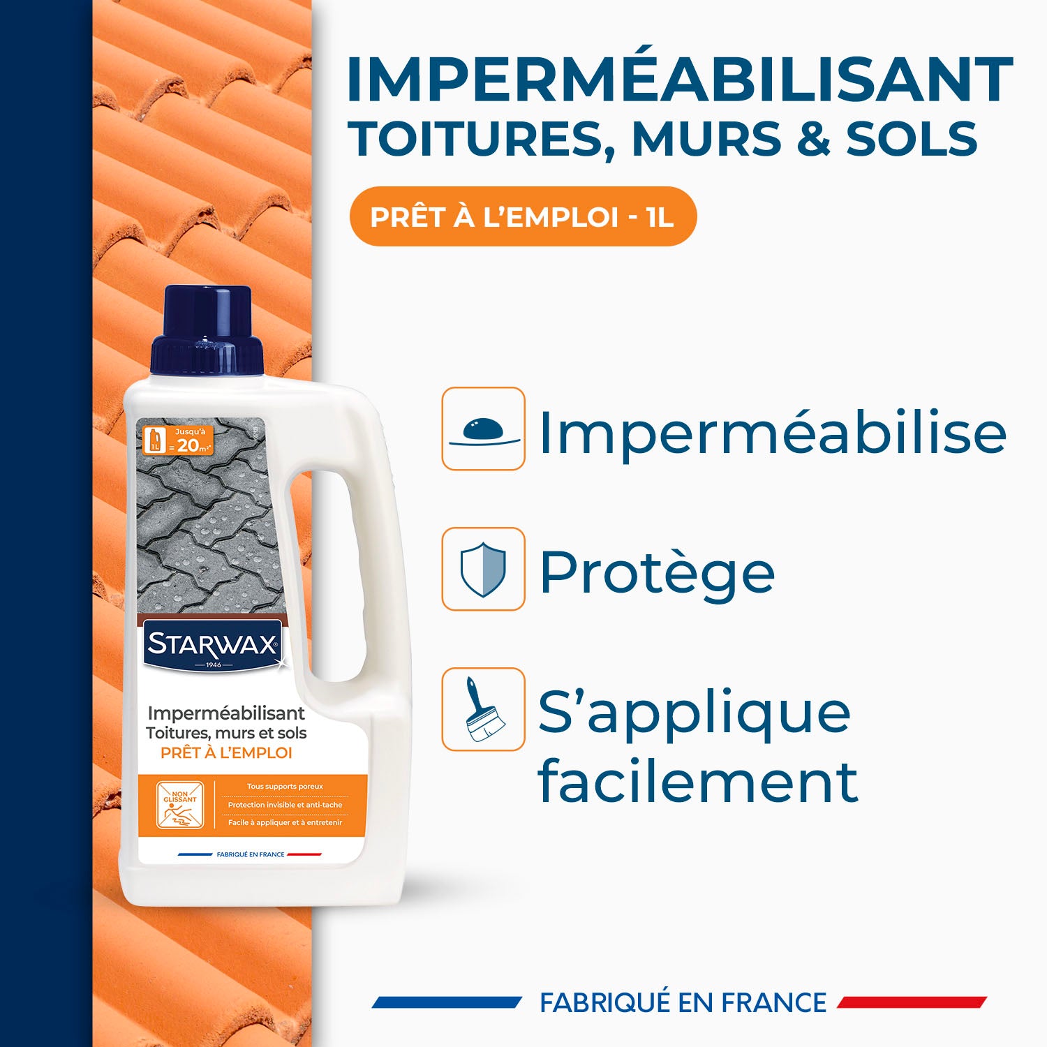 STARWAX - Imperméabilisant eau et graisses pour toitures, murs et sols extérieurs 1L