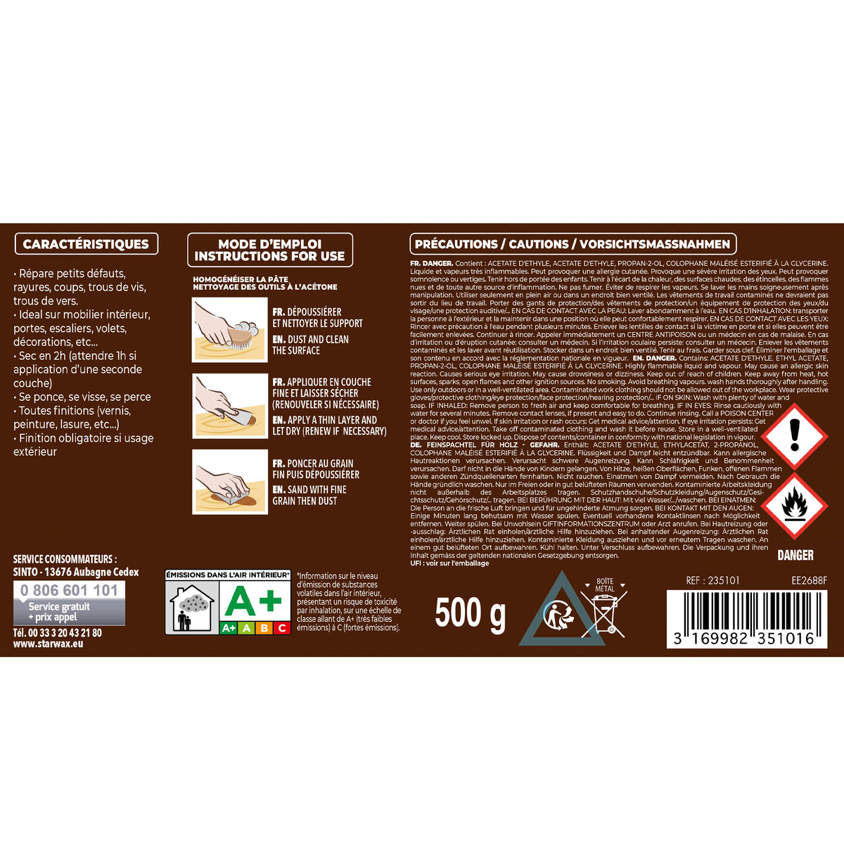 SINTO - Pâte à bois tradition 550ml Chêne clair