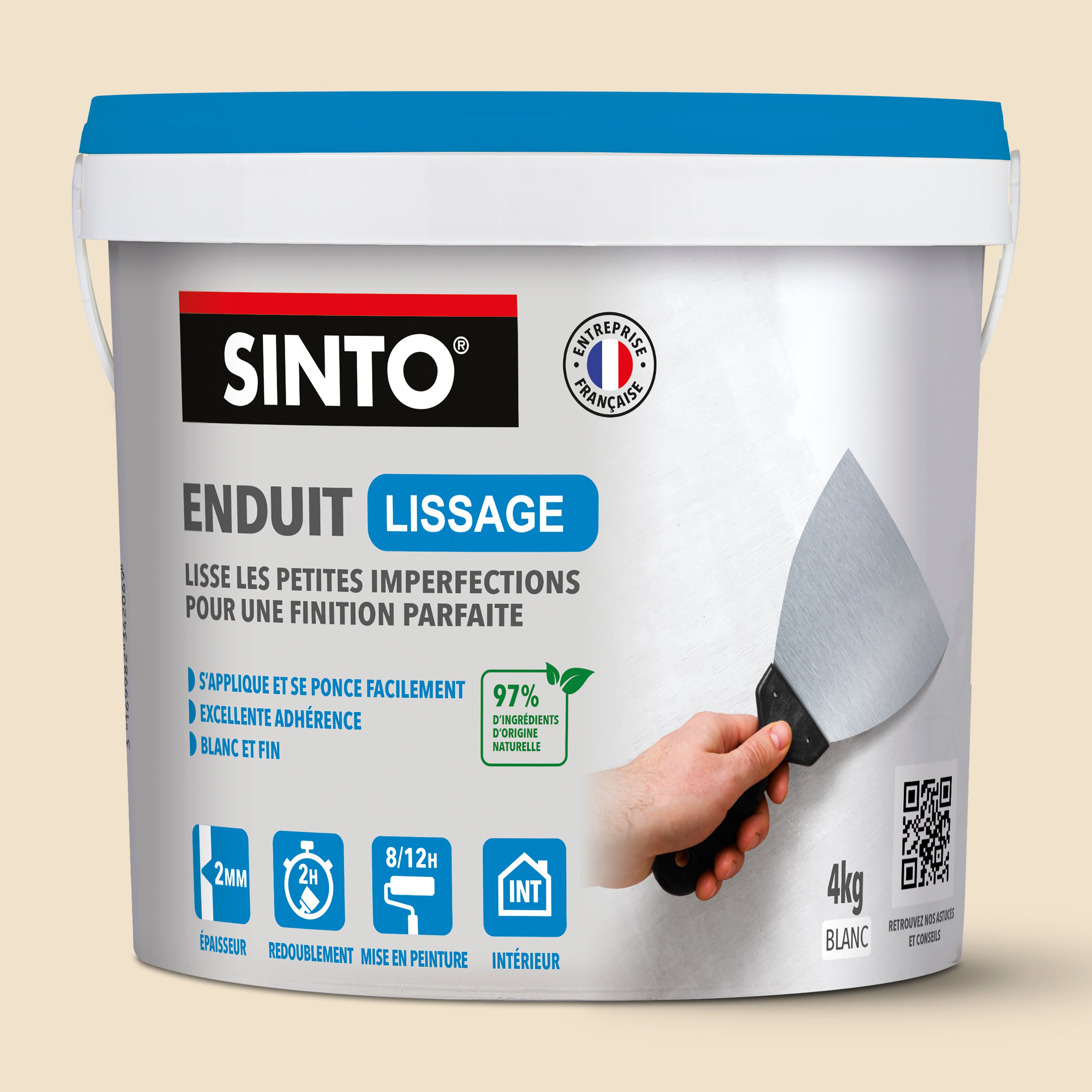 SINTO - Enduit lissage pâte 1,5kg Blanc