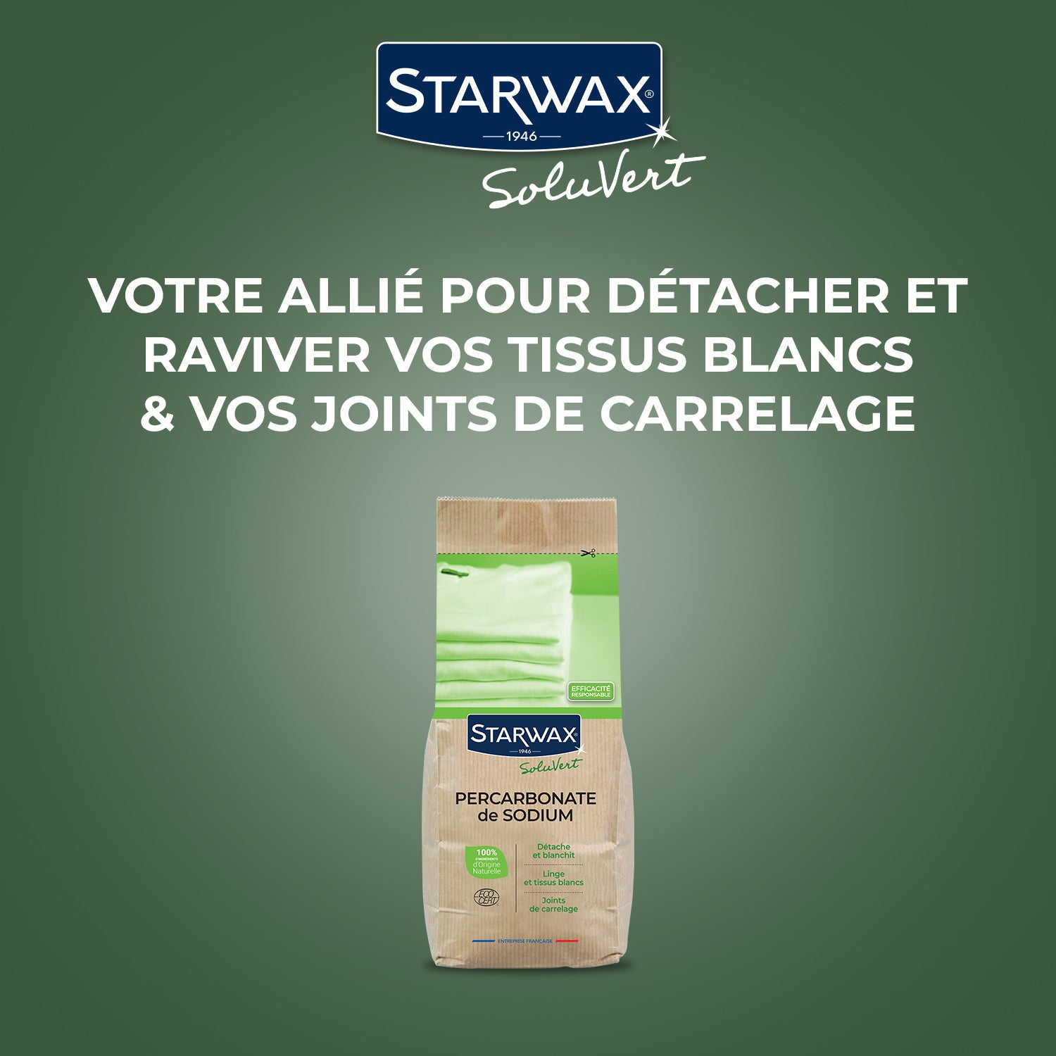 STARWAX SOLUVERT - Ma poudre détachante & raviveur de blancheur au percarbonate de soude – Sachet éco 1kg