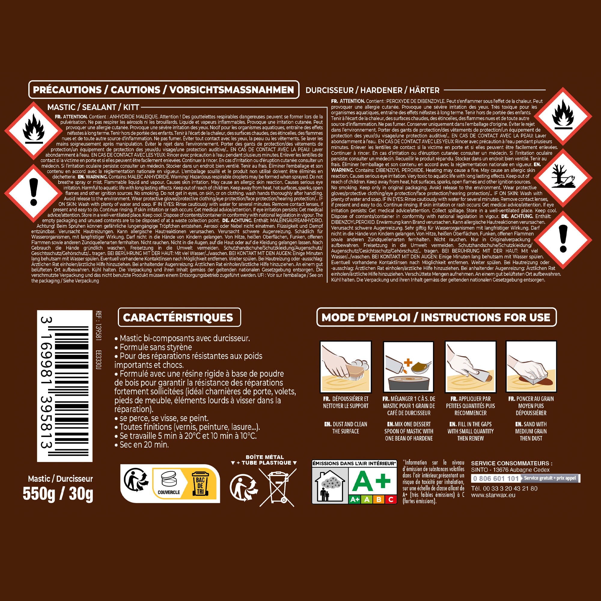 SINTO - Reconstitue bois charges lourdes 170ml Chêne