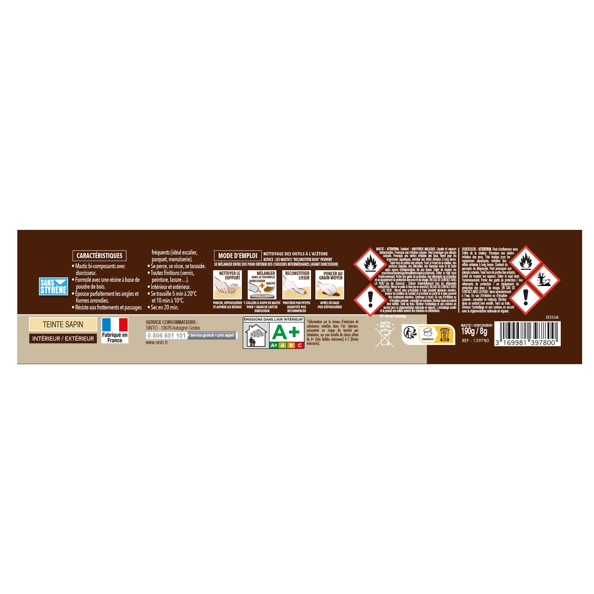 SINTO - Reconstitue angles et gros trous 500ml Chêne