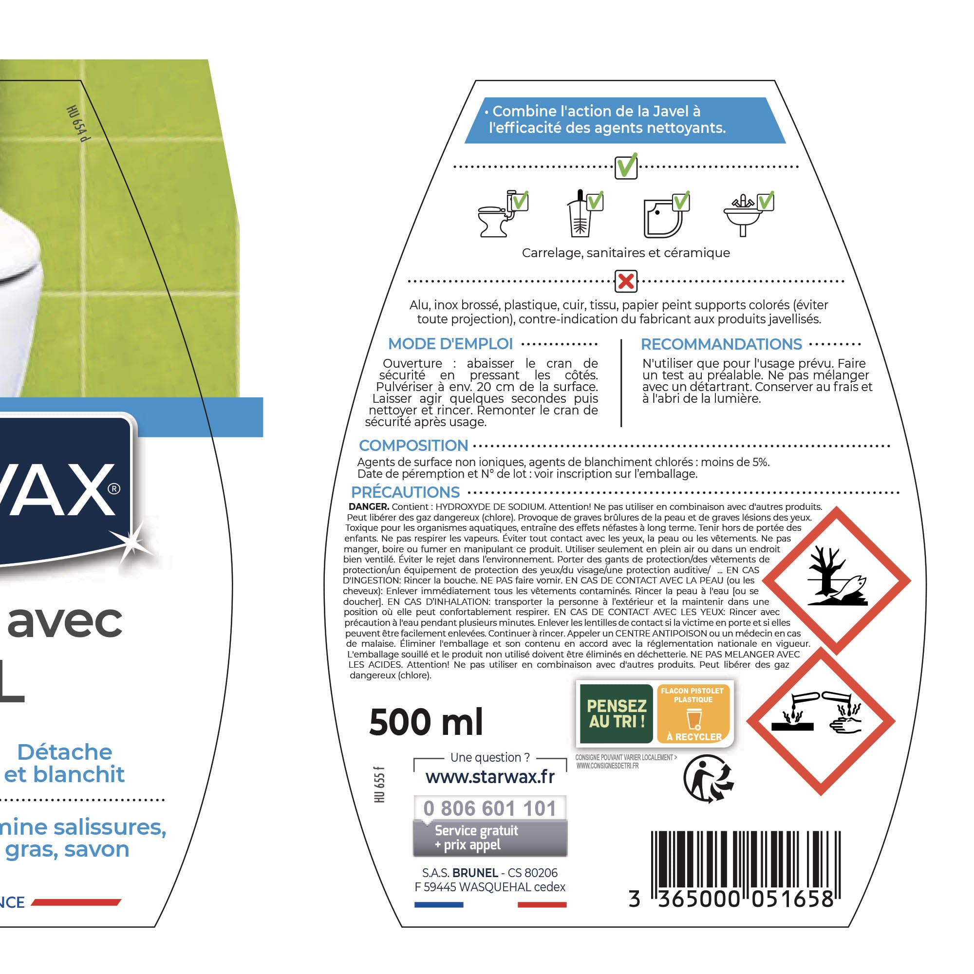 STARWAX - Nettoyant javel pour salle de bains 500ml