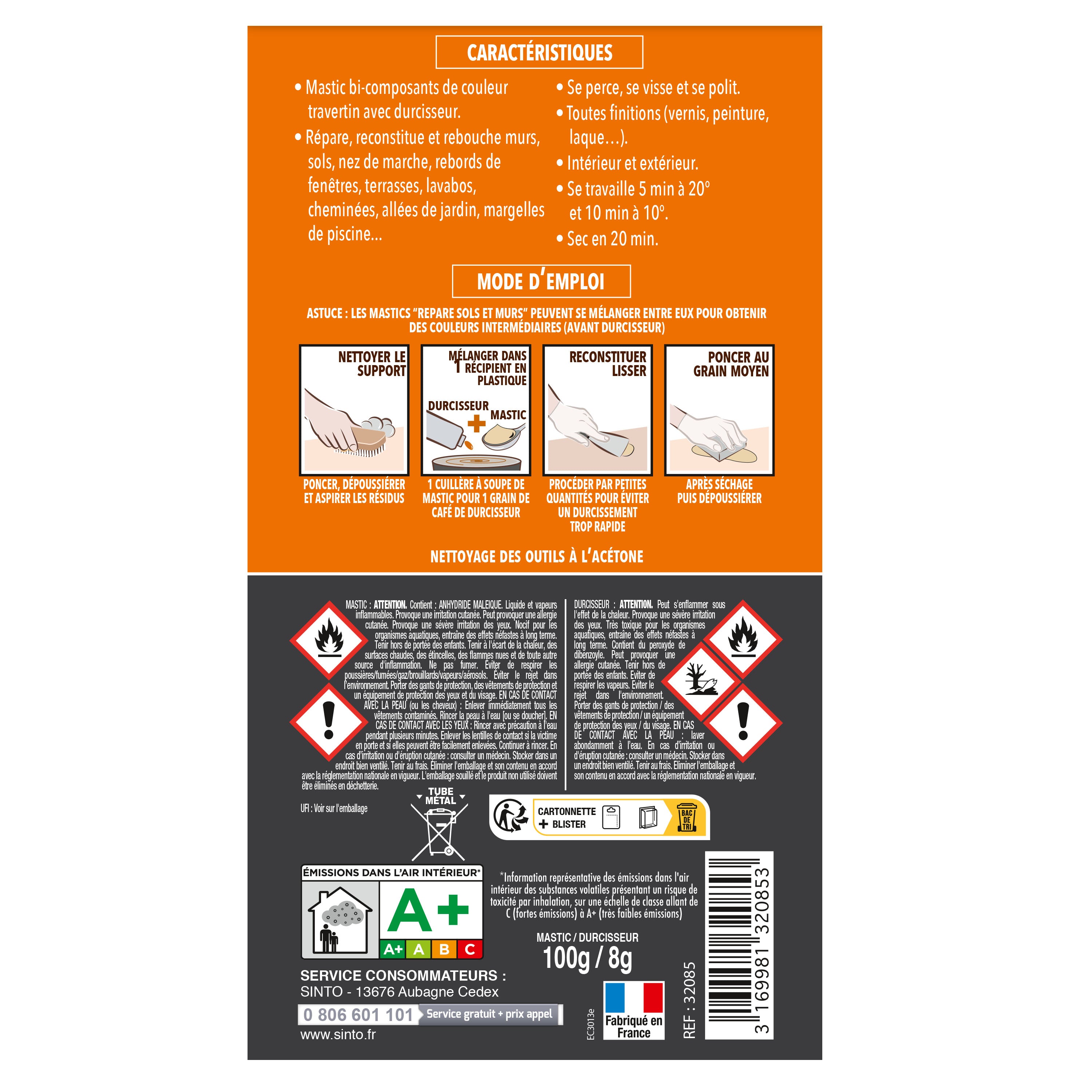 SINTO - Répare sols et murs travertin  (parement, pierres, travertin, comblanchien) 100g Travertin