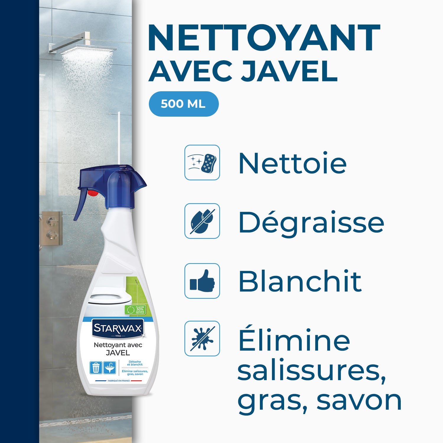 STARWAX - Nettoyant javel pour salle de bains 500ml