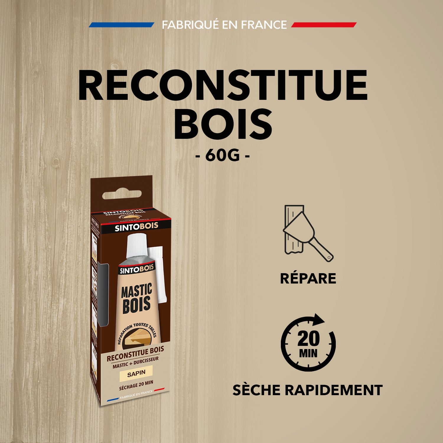 SINTO - Reconstitue angles et gros trous 500ml Chêne