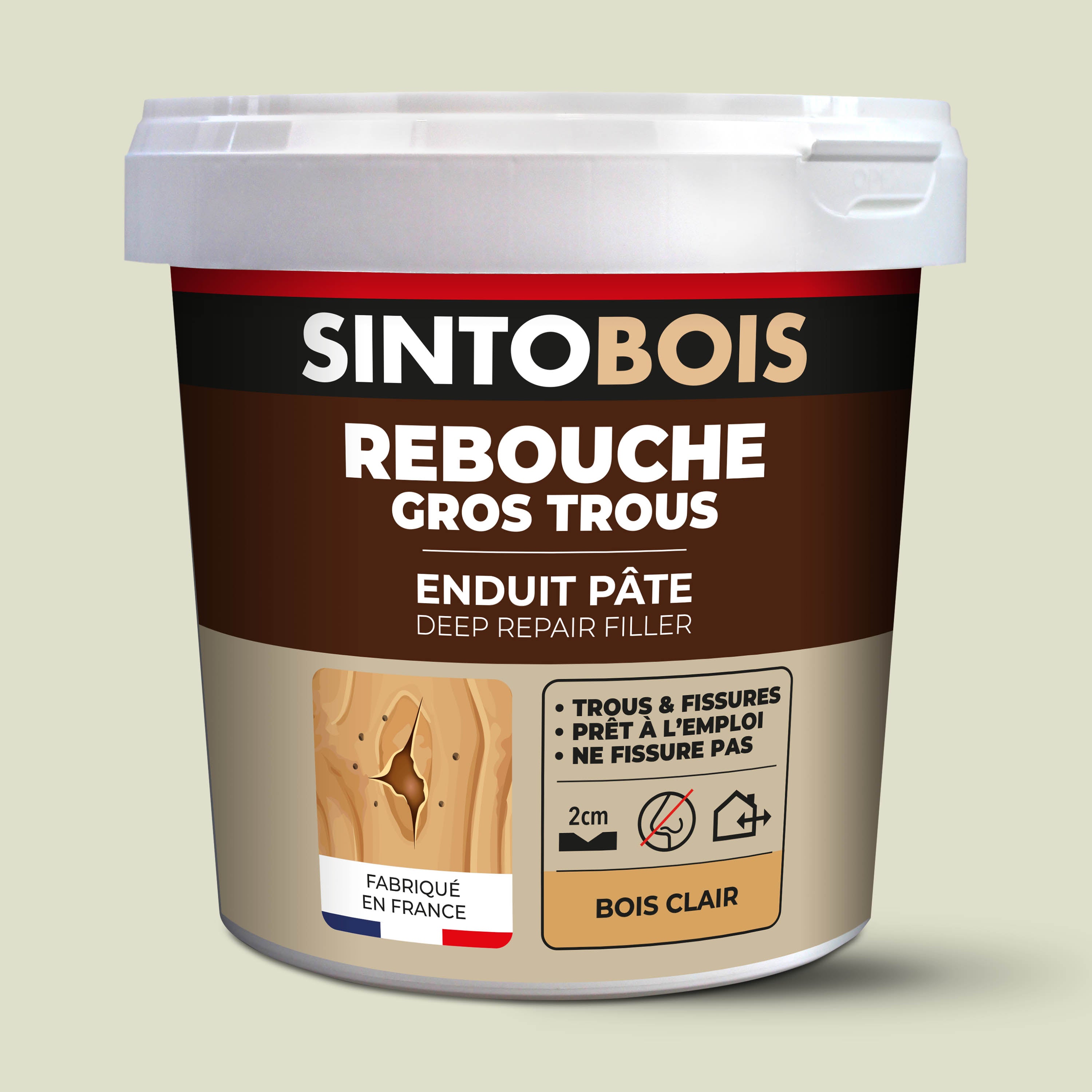 SINTO - Reboucher gros trous et fissures dans le bois clair 330g Bois clair