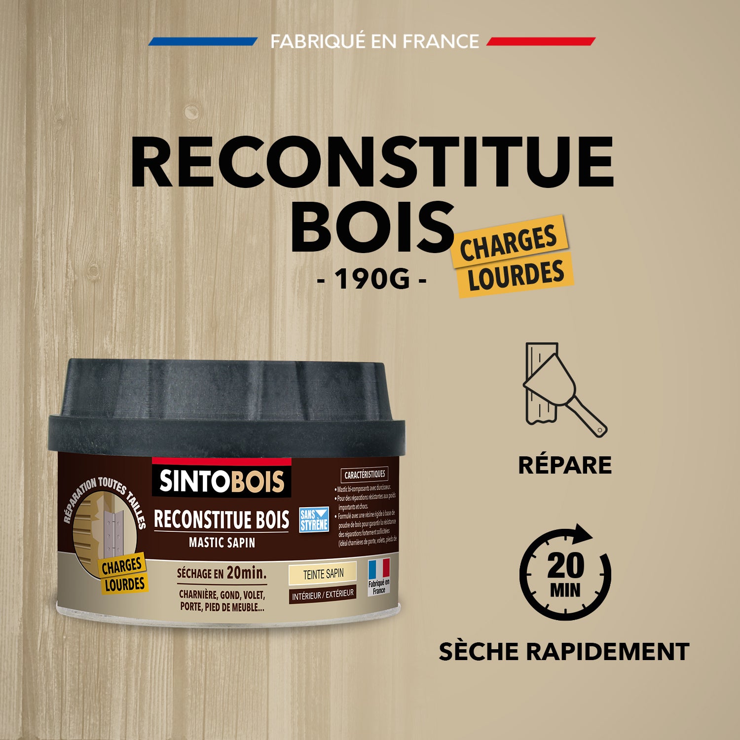 SINTO - Reconstitue bois charges lourdes 170ml Chêne