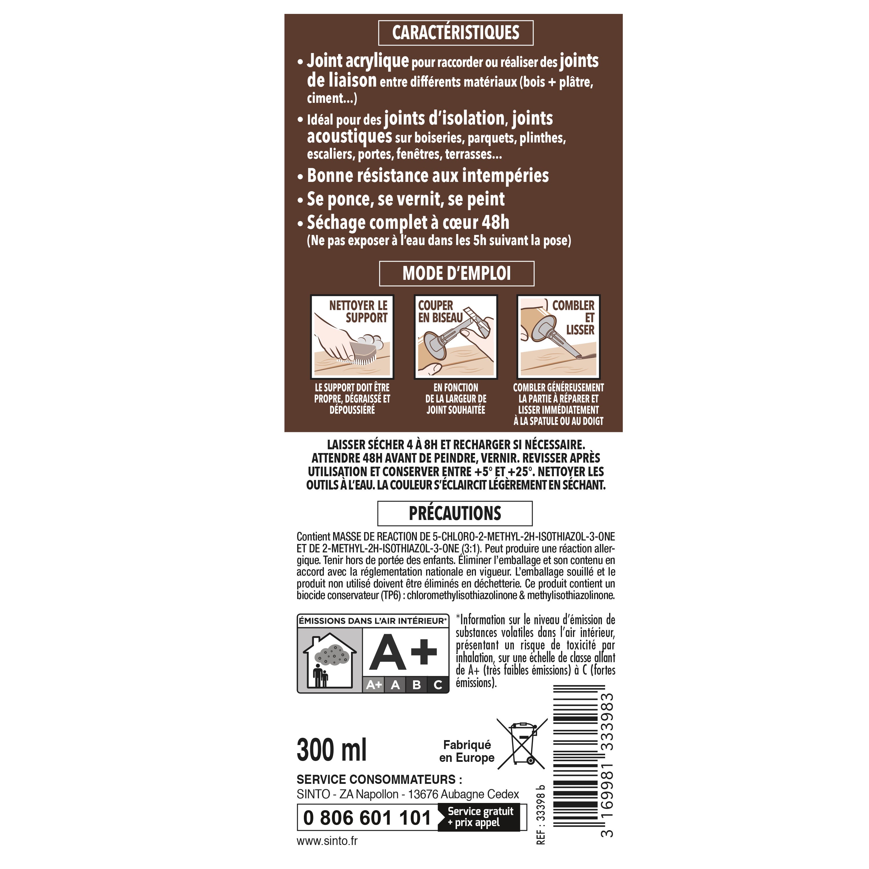 SINTO - Rejointe parquets et boiseries - Etanchéité et raccordement 310ml Chêne clair