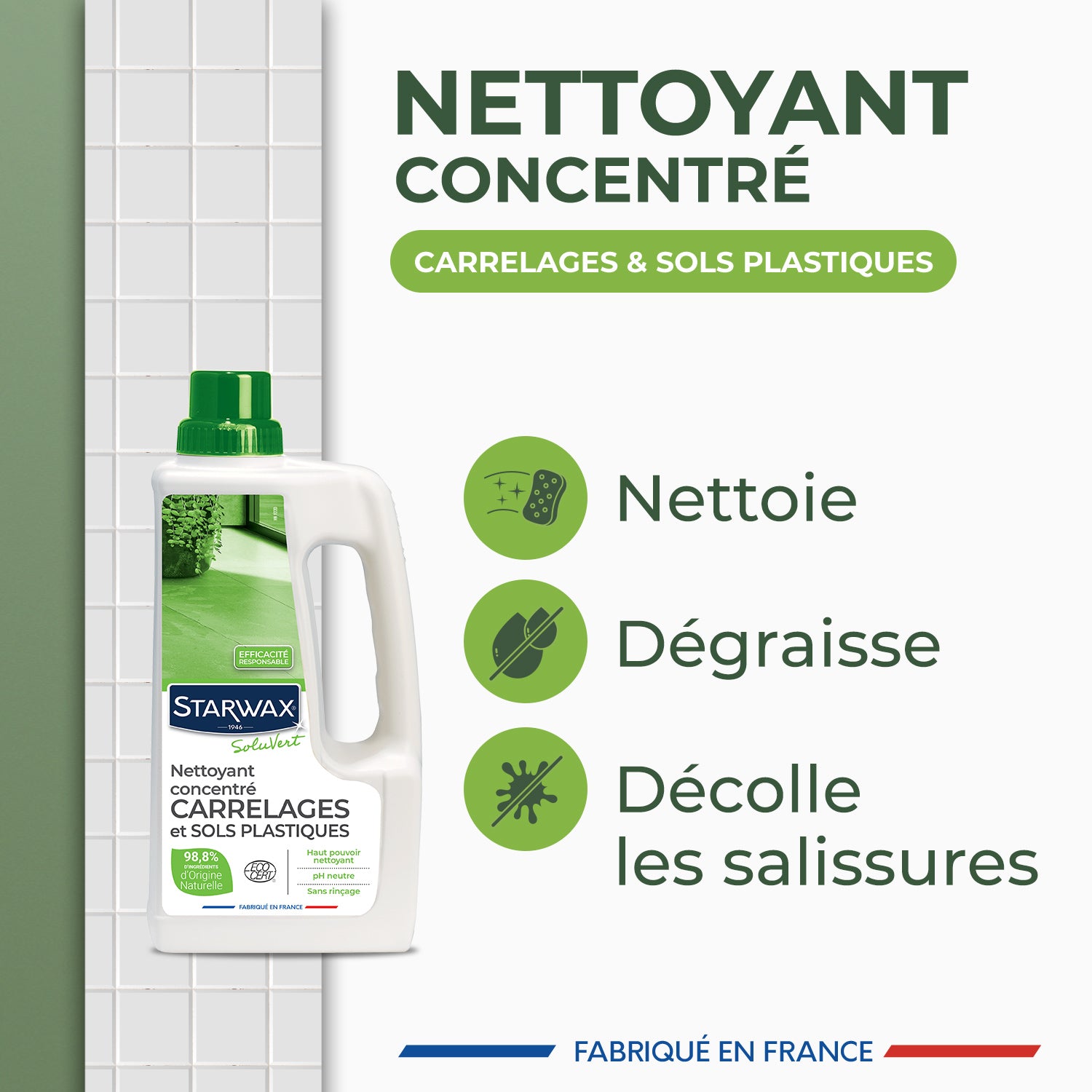 STARWAX SOLUVERT - Nettoyant concentré pour carrelages et sols plastiques
 1L