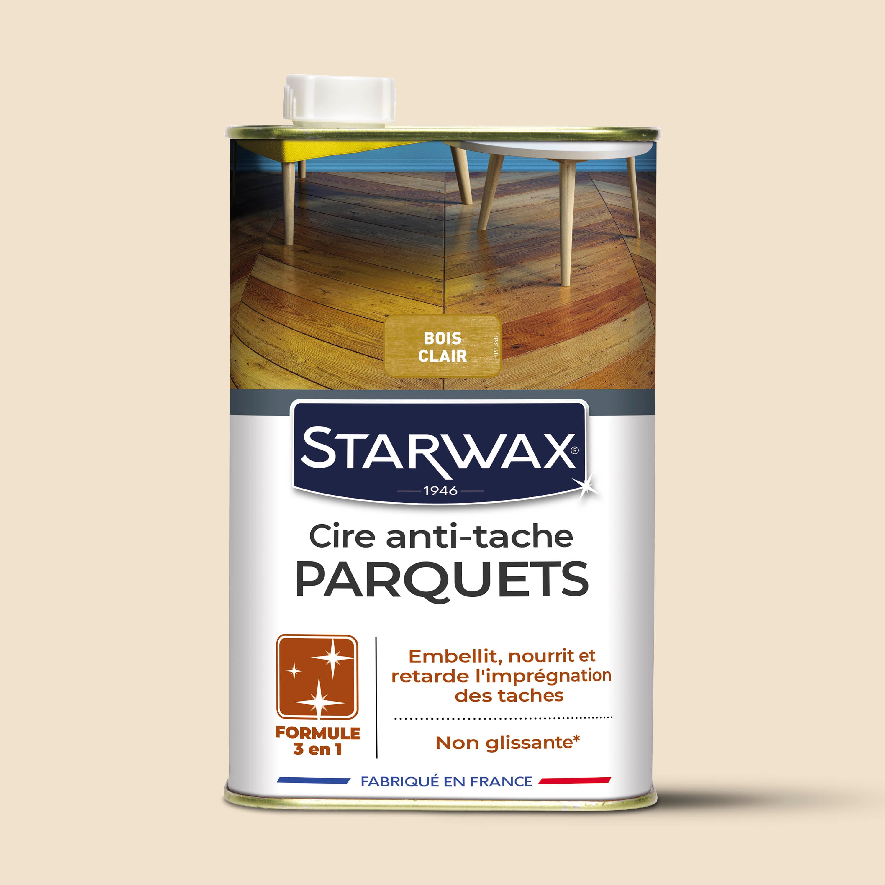 STARWAX - Cire Starlon anti-tache pour parquets cirés 1L Bois clair