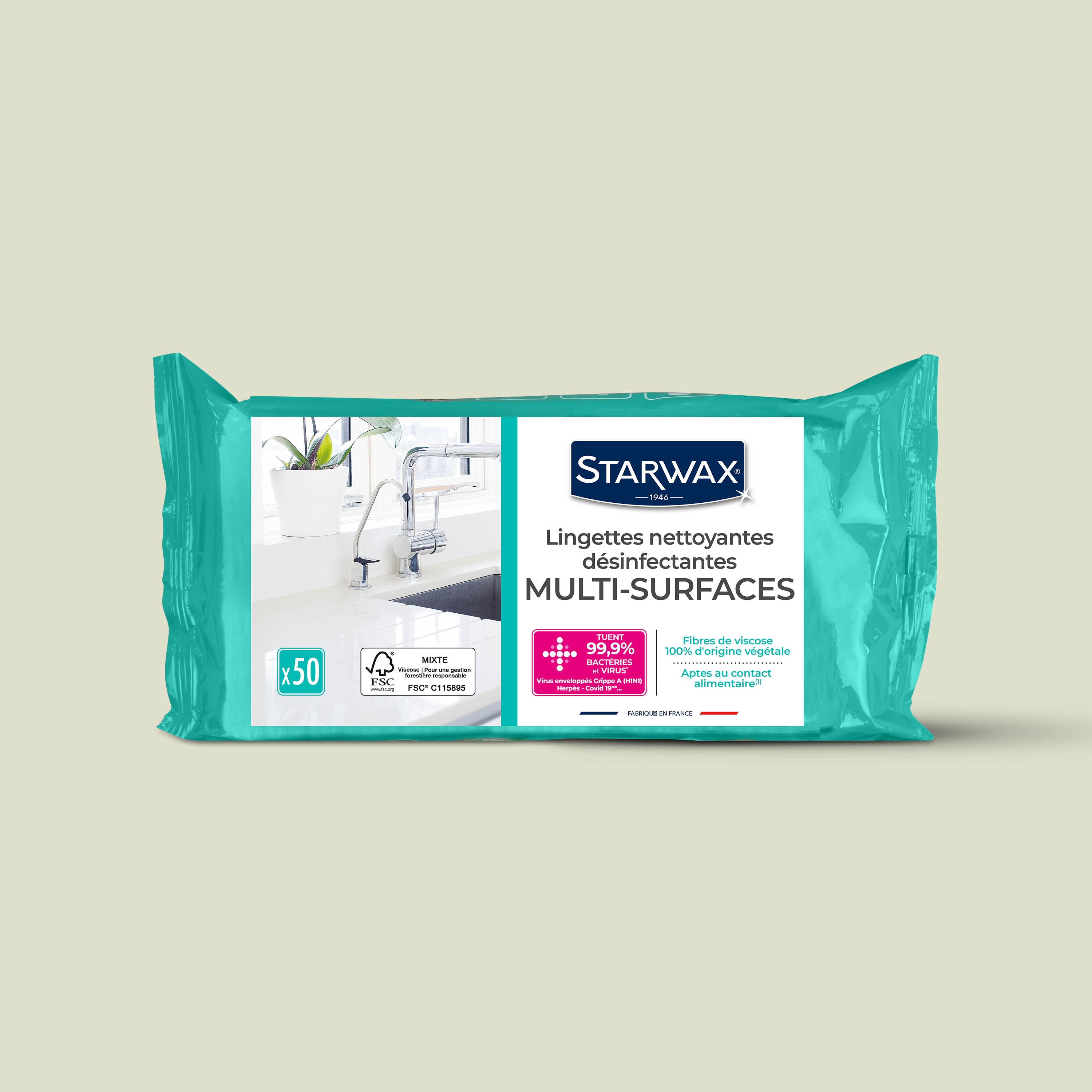 STARWAX - Lingettes nettoyantes désinfectantes multi-surfaces X50