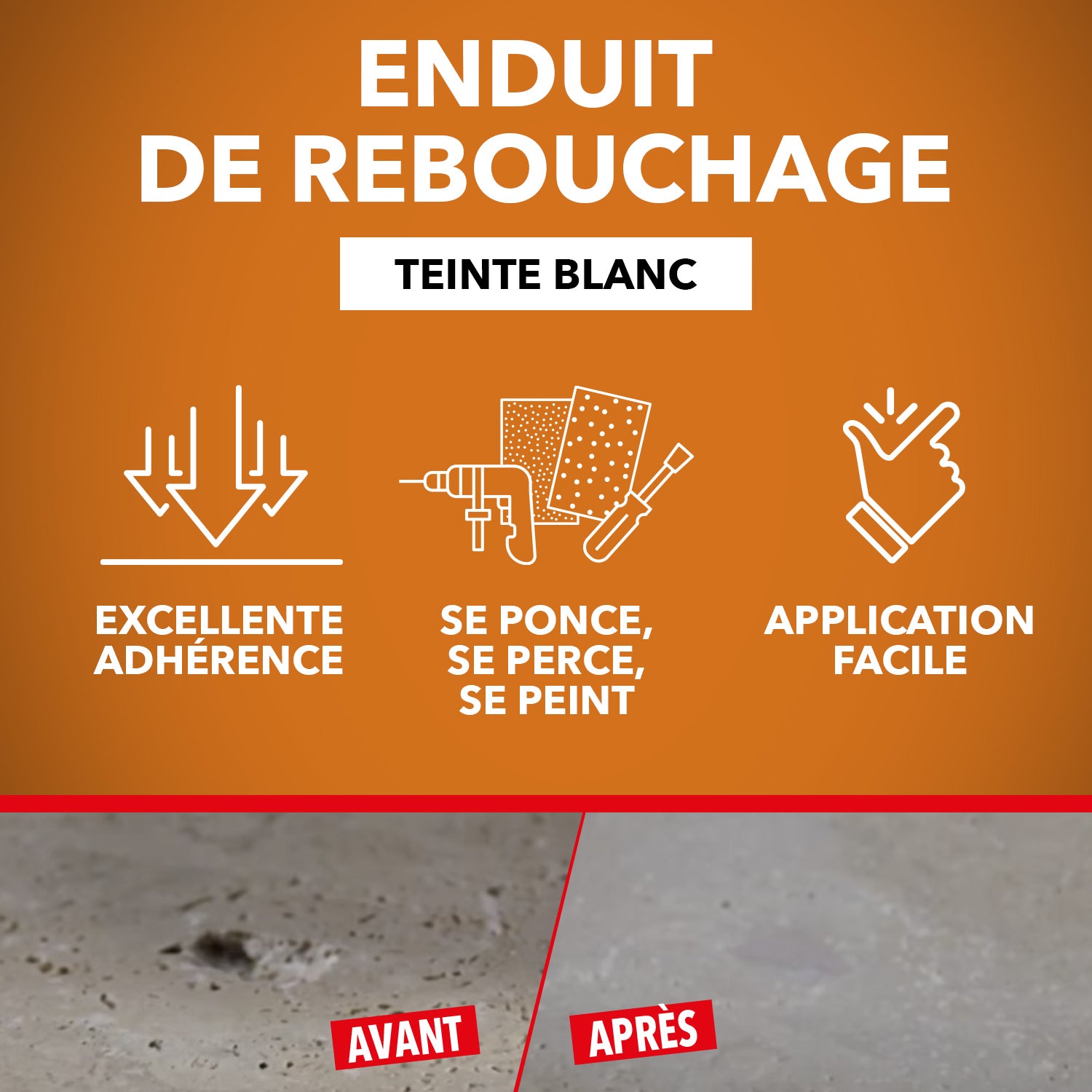 SINTO - Rebouche sols et murs - enduit de rebouchage 2Kg Blanc