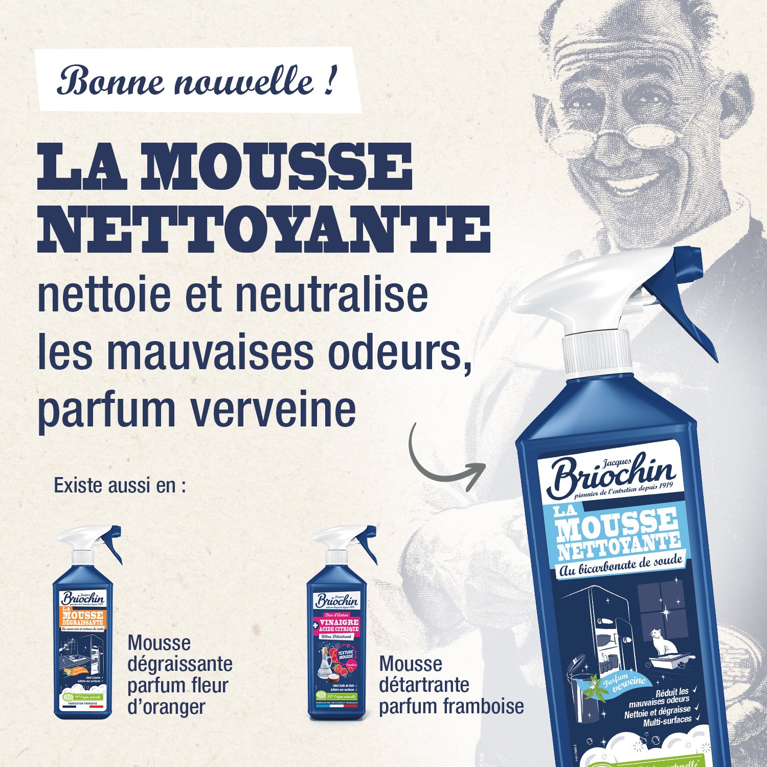 JACQUES BRIOCHIN - Mousse nettoyante au Bicarbonate de Soude - Parfum verveine 750ml Verveine