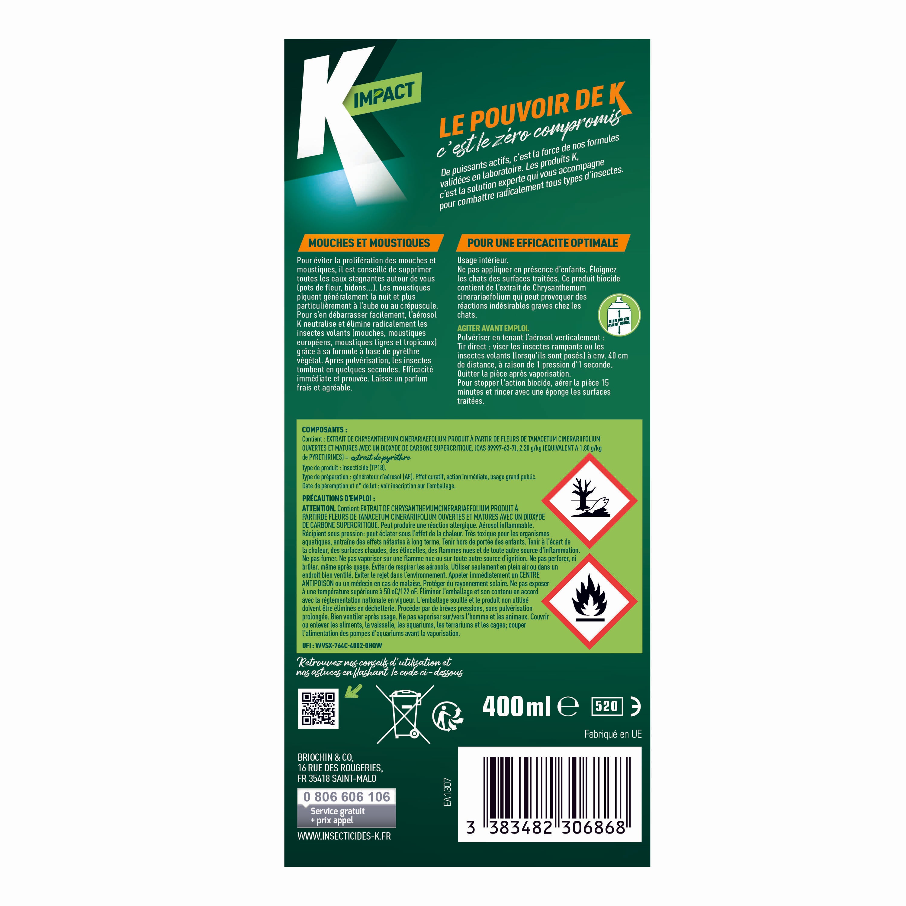 K - Aérosol volants anti-mouches et moustiques 400ml