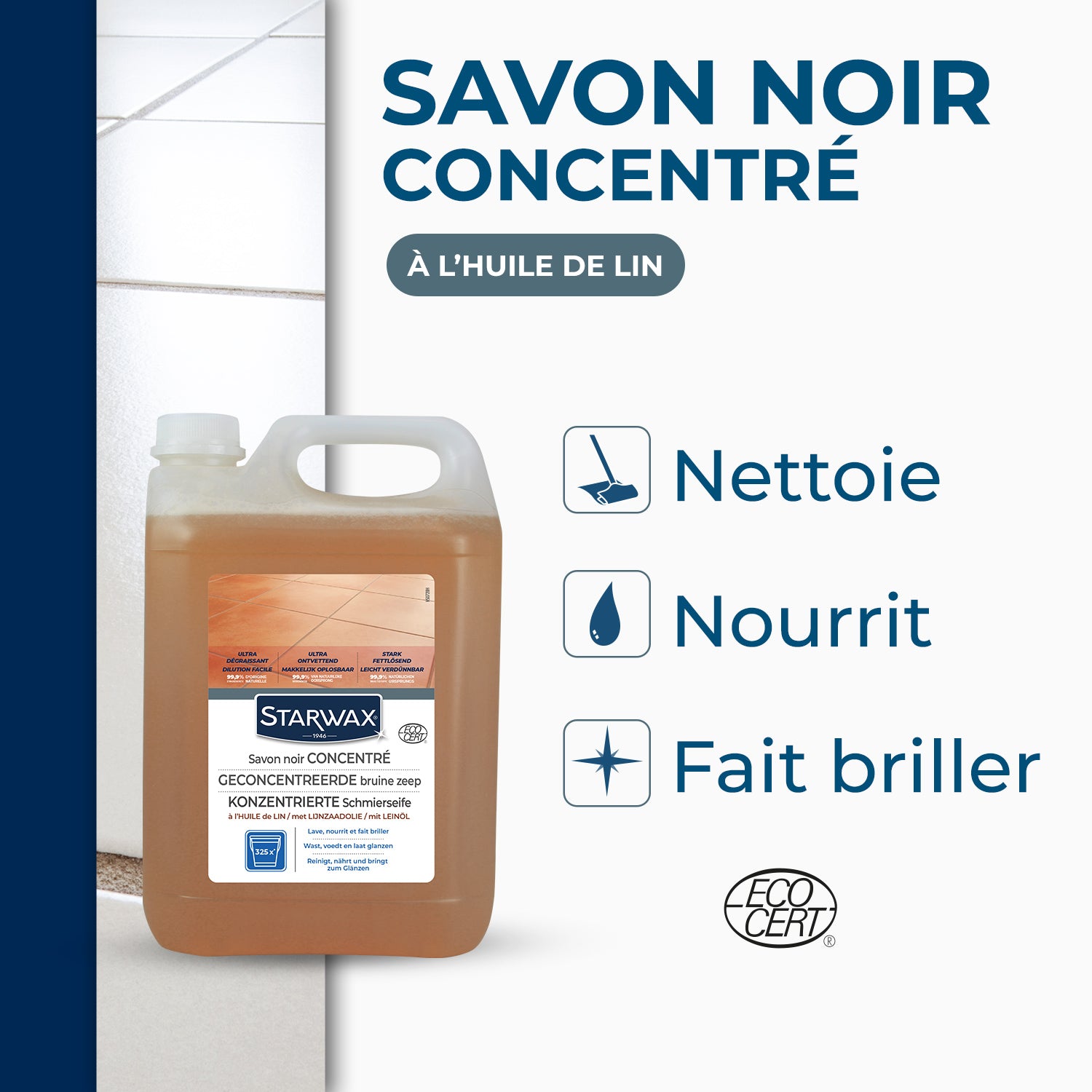 STARWAX - Savon noir à l'huile de lin pour les sols intérieurs 1L
