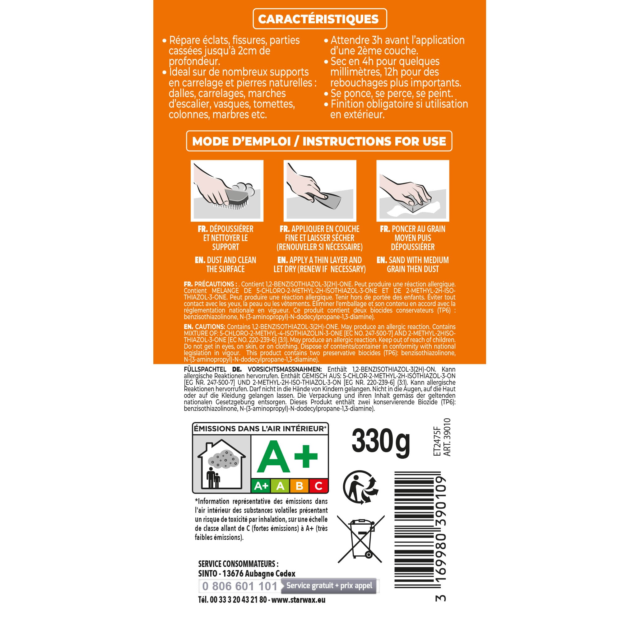 SINTO - Rebouche sols et murs - enduit de rebouchage 2Kg Blanc