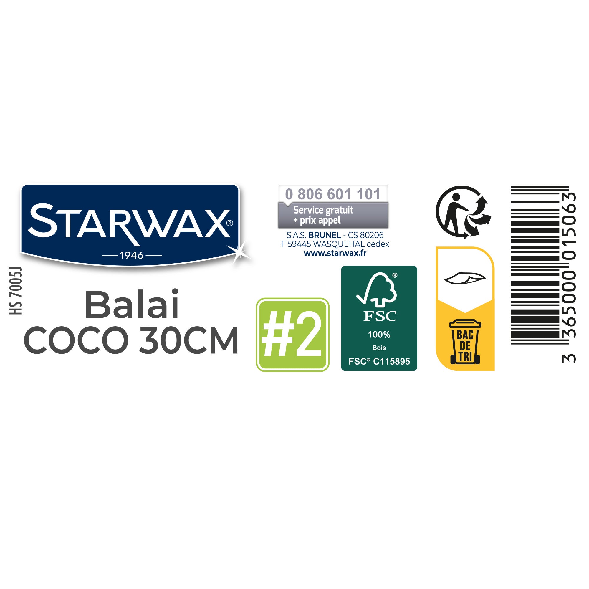 STARWAX - Balai coco 30 cm pour sols extérieurs FSC® X1 30cm