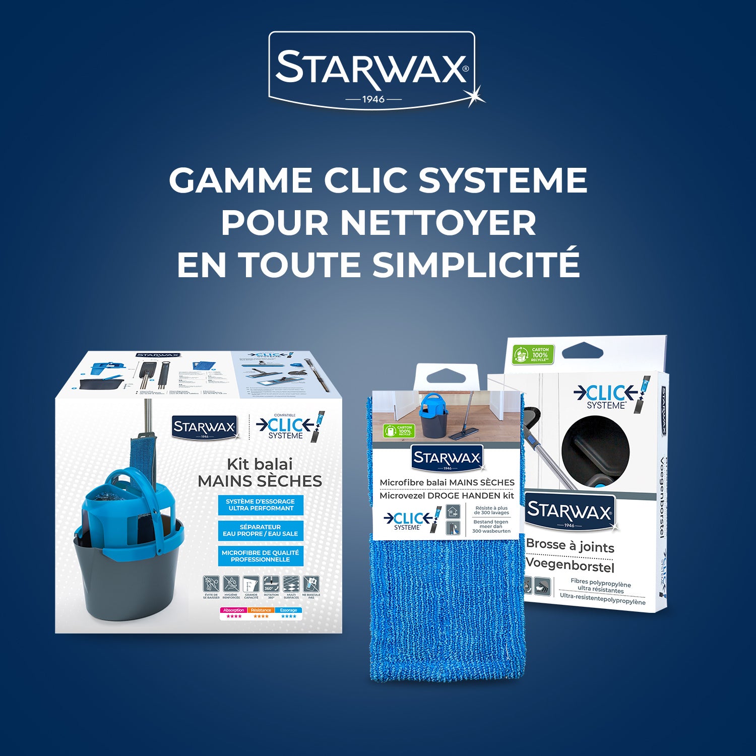 STARWAX - Kit balai mains sèche Clic système X1