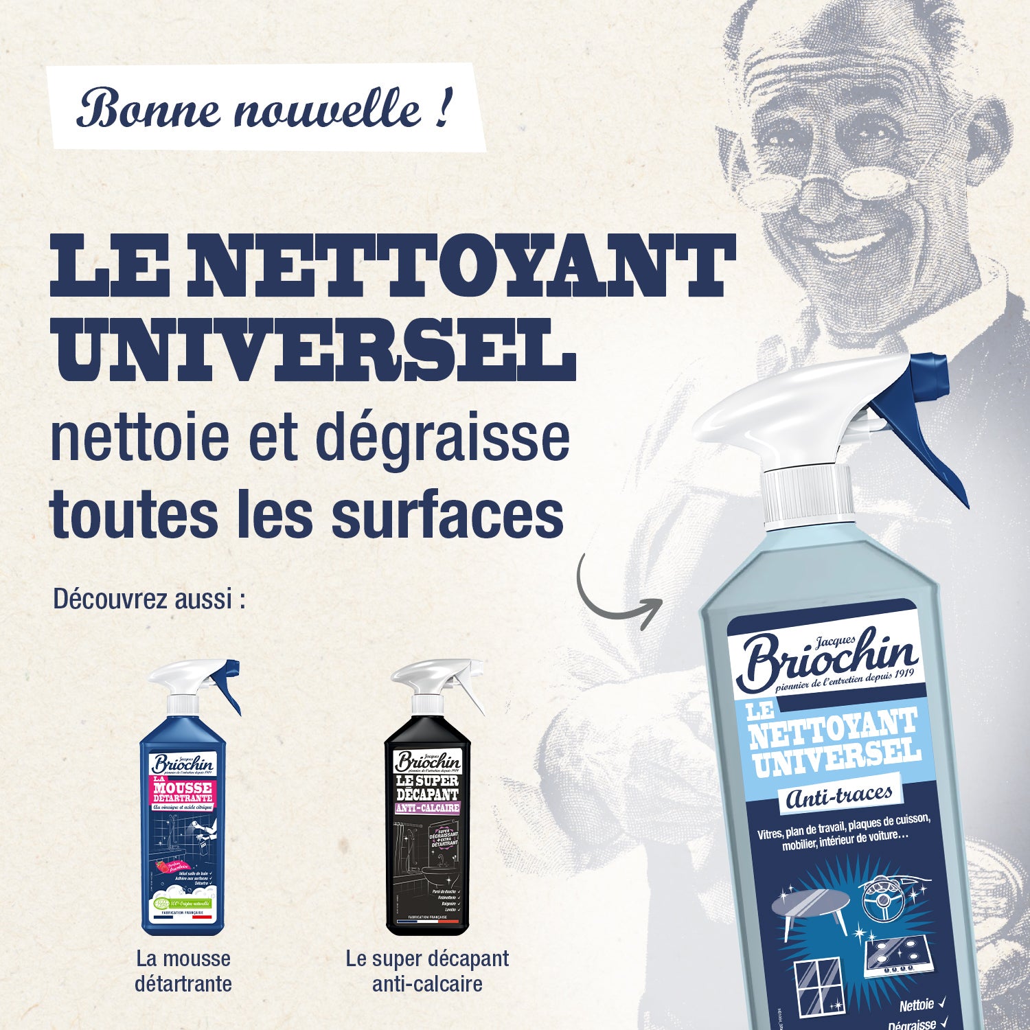JACQUES BRIOCHIN - Nettoyant universel anti-traces prêt à l'emploi 750ml 750ml