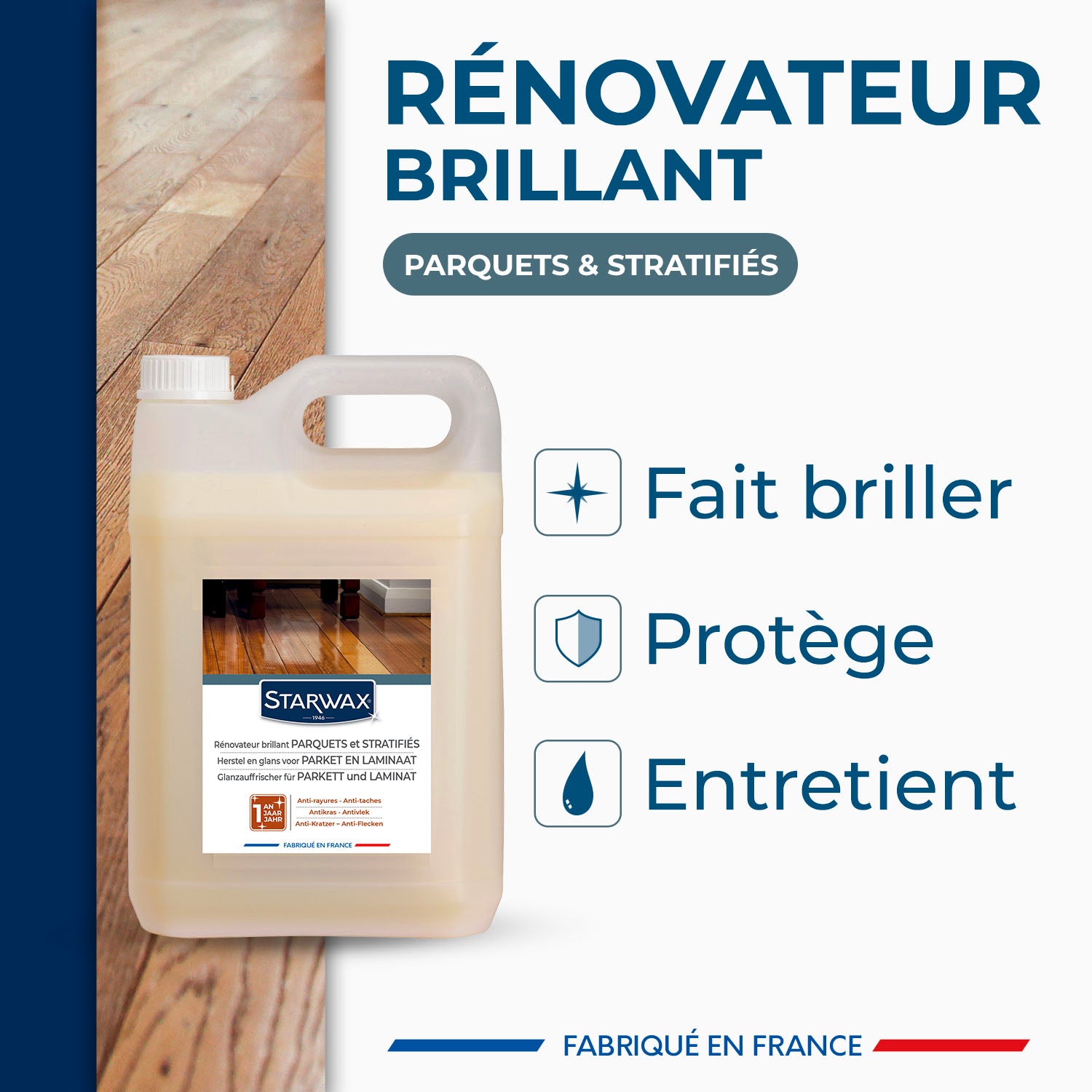STARWAX - Rénovateur brillant protecteur pour parquets et sols stratifiés
 1L