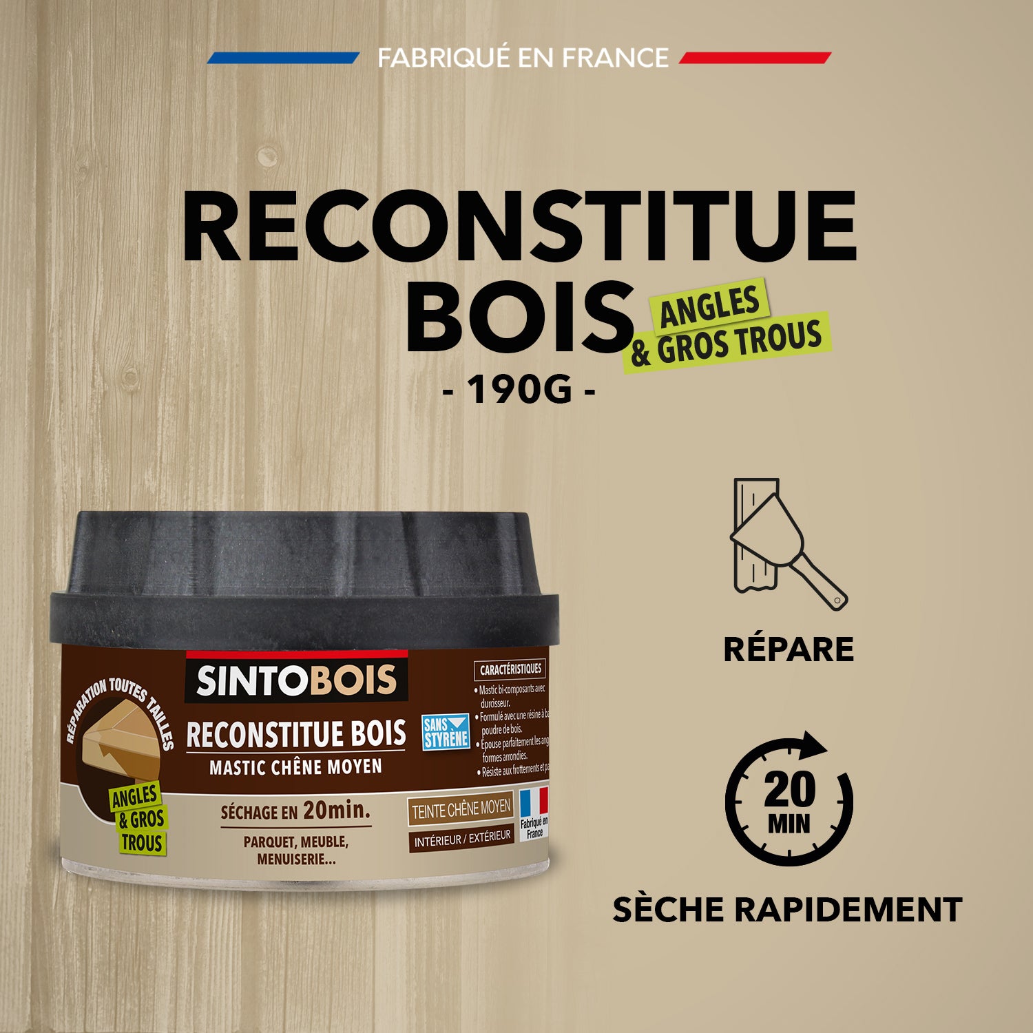 SINTO - Reconstitue angles et gros trous 500ml Chêne