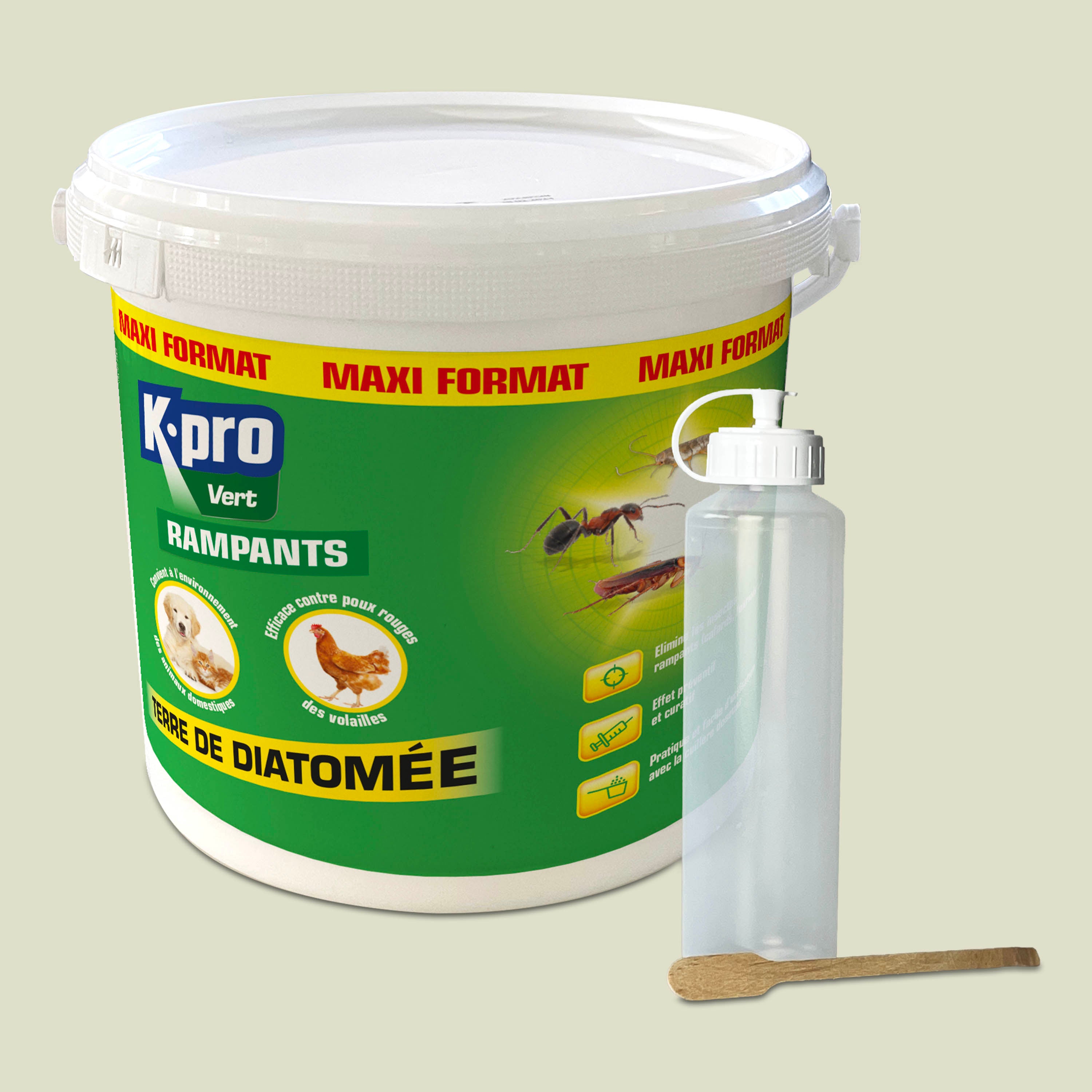 K.PRO - Terre de Diatomée Insecticide avec flacon applicateur 1kg Maxi format